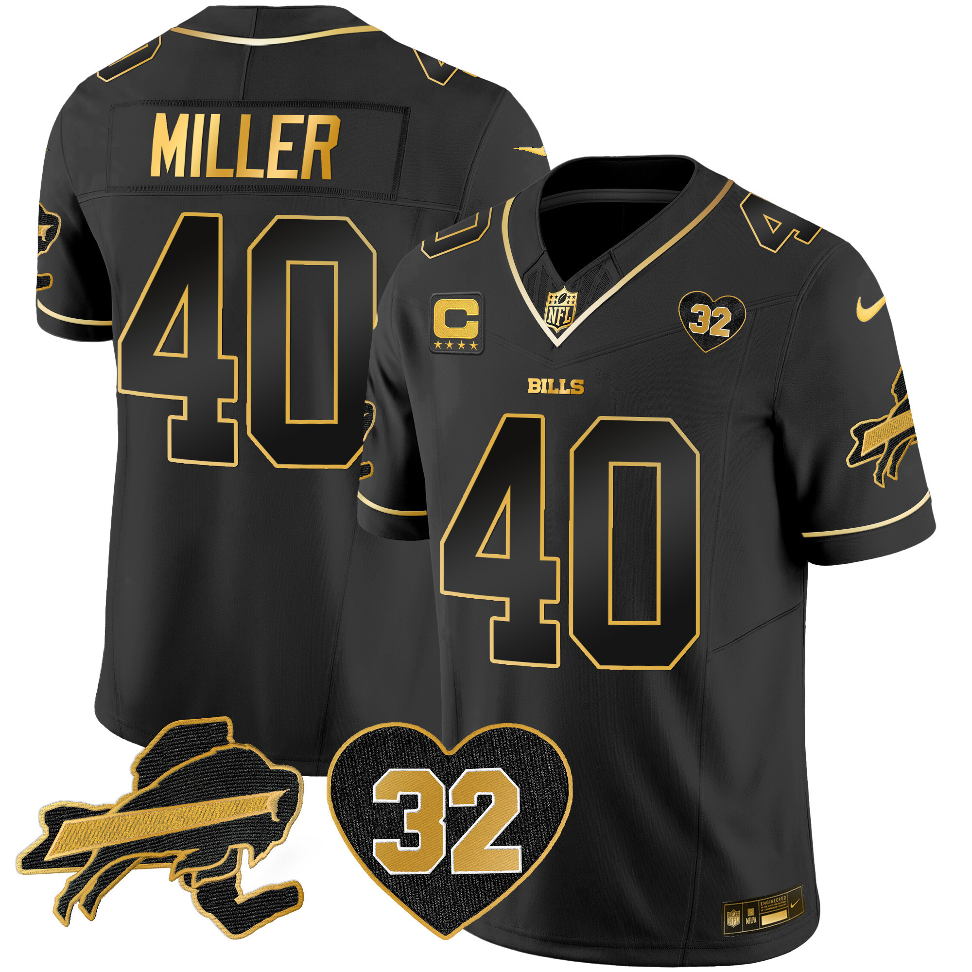 Von Miller Men's Buffalo Bills O.J. Simpson Patch Gold Vapor Limited Black Gold Jersey - All Stitched