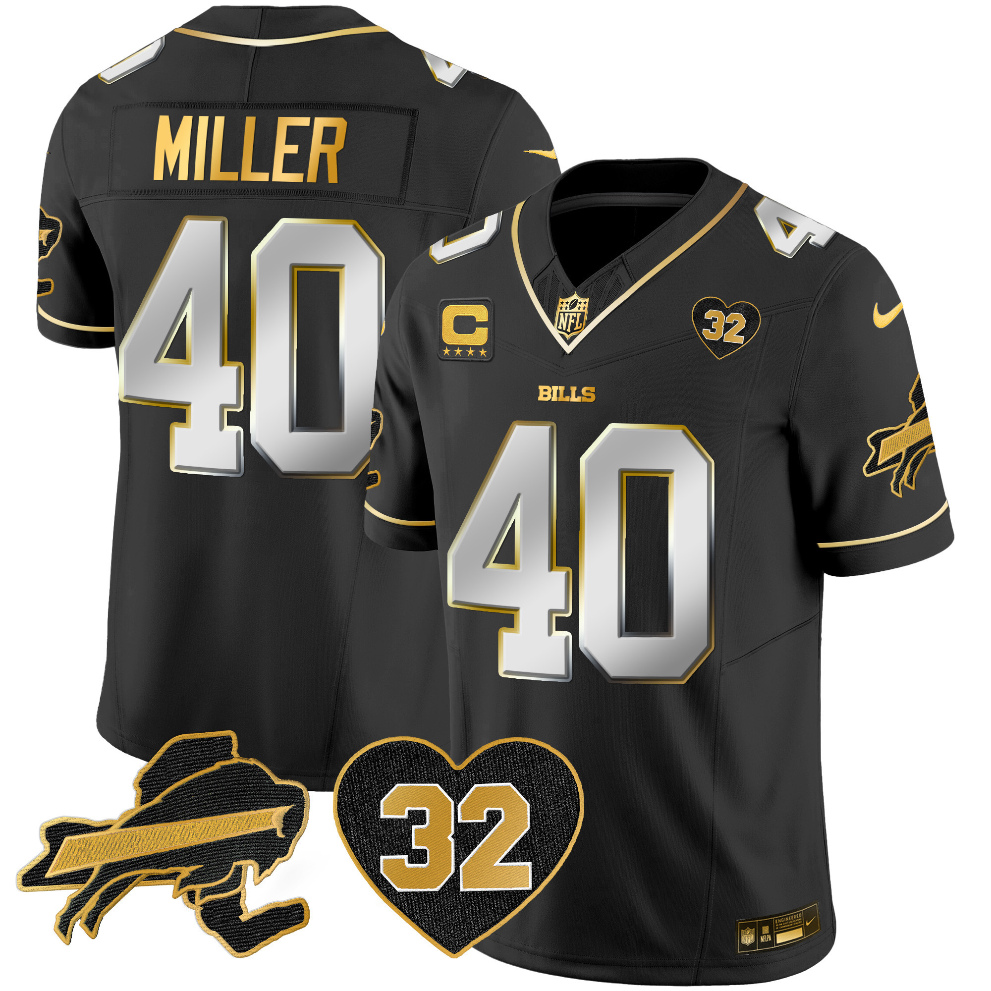 Von Miller Men's Buffalo Bills O.J. Simpson Patch Gold Vapor Limited Black Limited Jersey - All Stitched