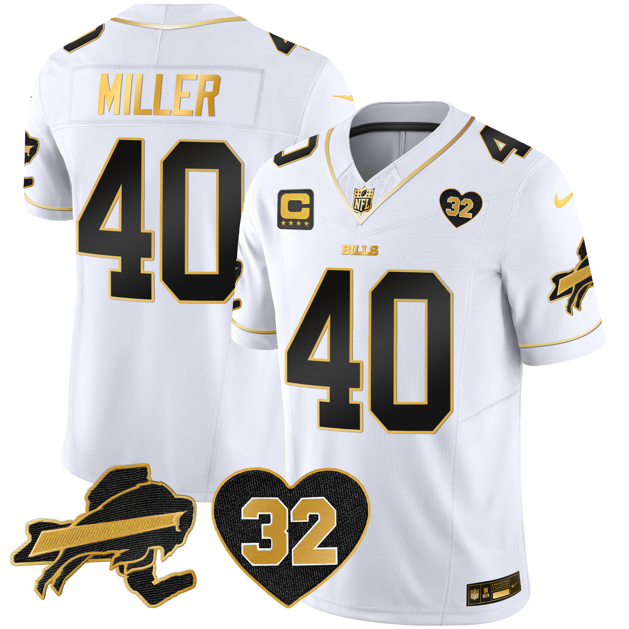 Von Miller Men's Buffalo Bills O.J. Simpson Patch Gold Vapor Limited White Gold Jersey - All Stitched