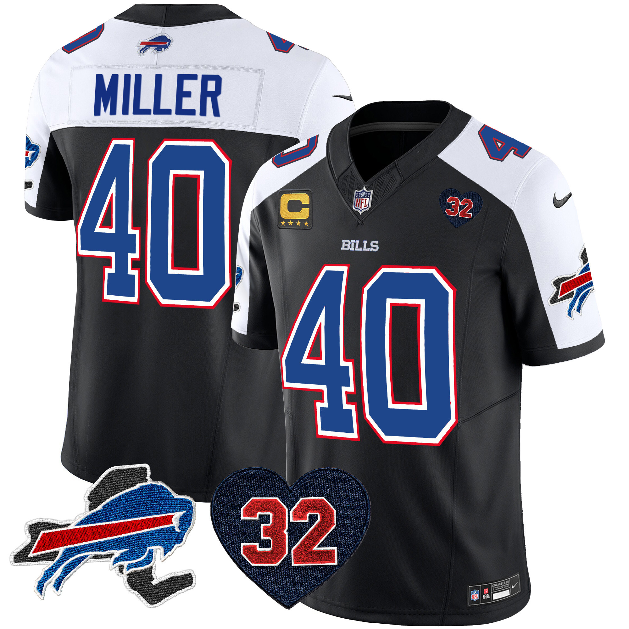 Von Miller Men's Buffalo Bills O.J. Simpson Patch Vapor Limited Black Alternate Jersey - All Stitched