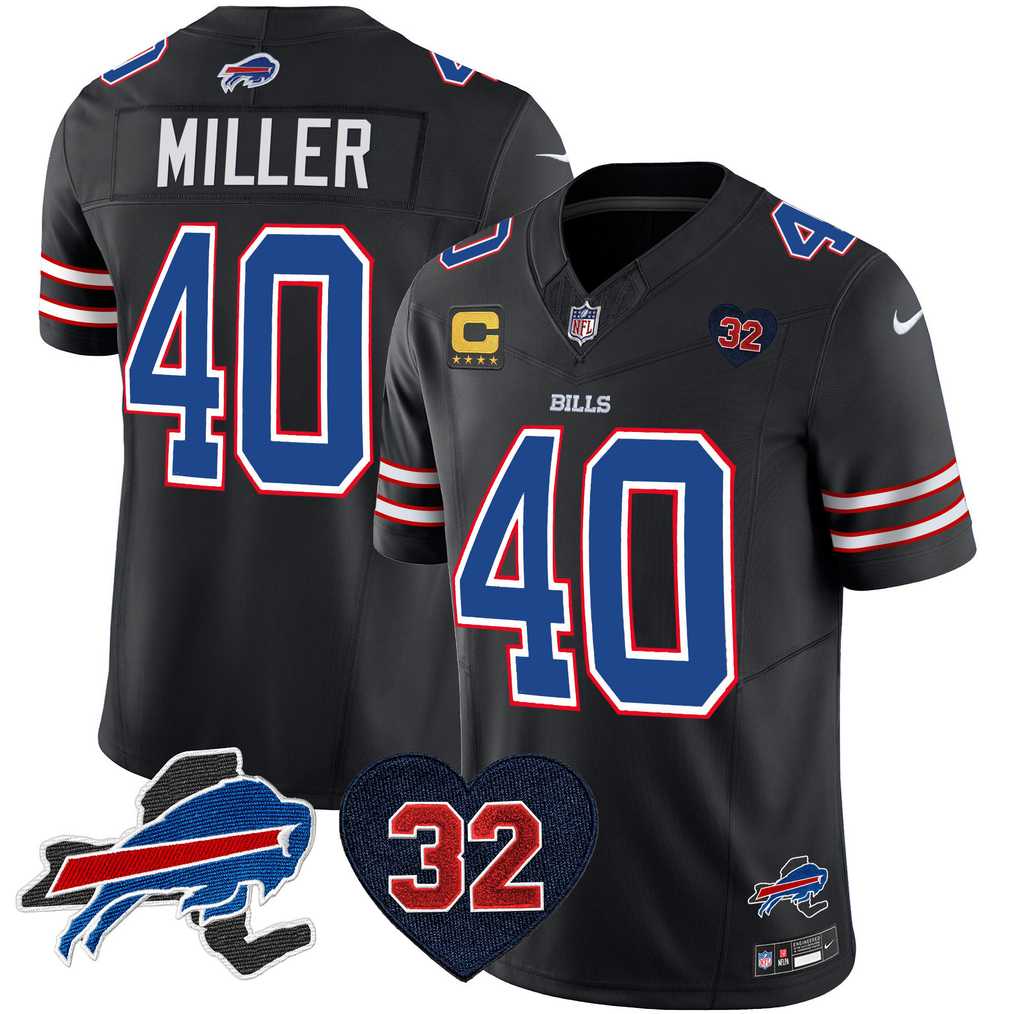 Von Miller Men's Buffalo Bills O.J. Simpson Patch Vapor Limited Black Jersey - All Stitched