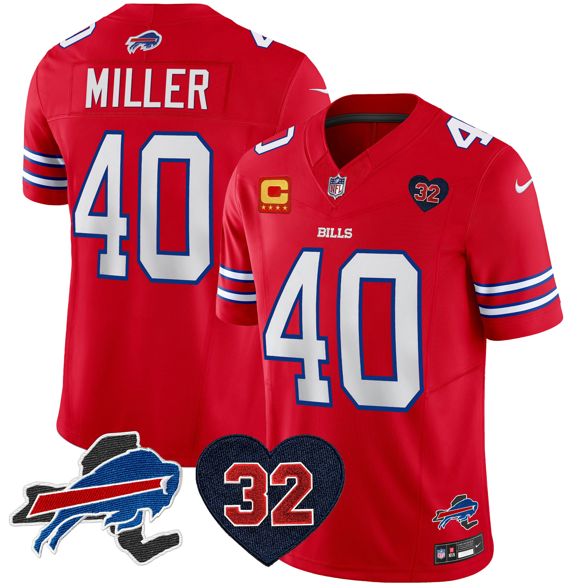 Von Miller Men's Buffalo Bills O.J. Simpson Patch Vapor Limited Red Jersey - All Stitched