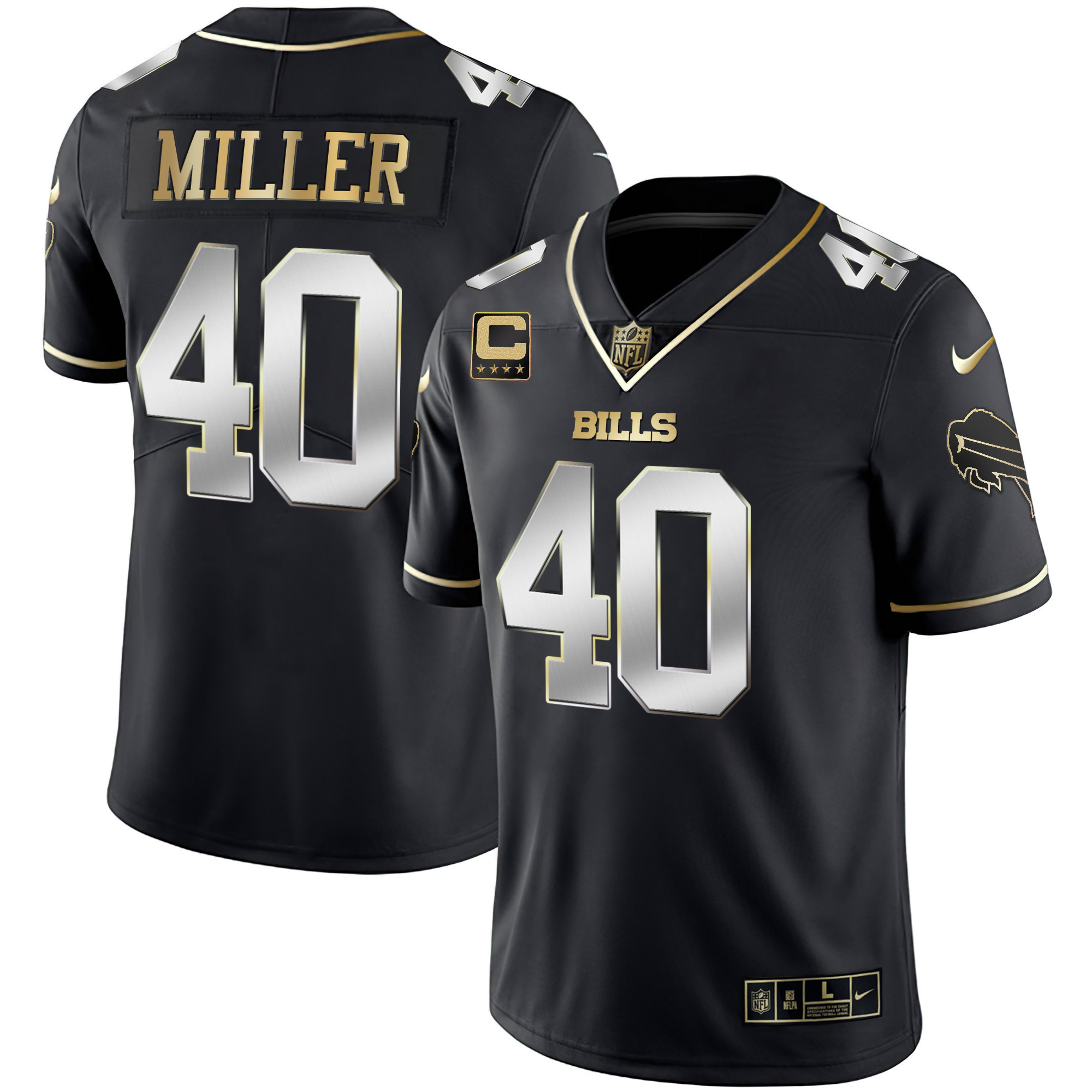 Von Miller Men's Buffalo Bills White Gold & Black Gold - All Stitched Black Limited Jersey - All Stitched
