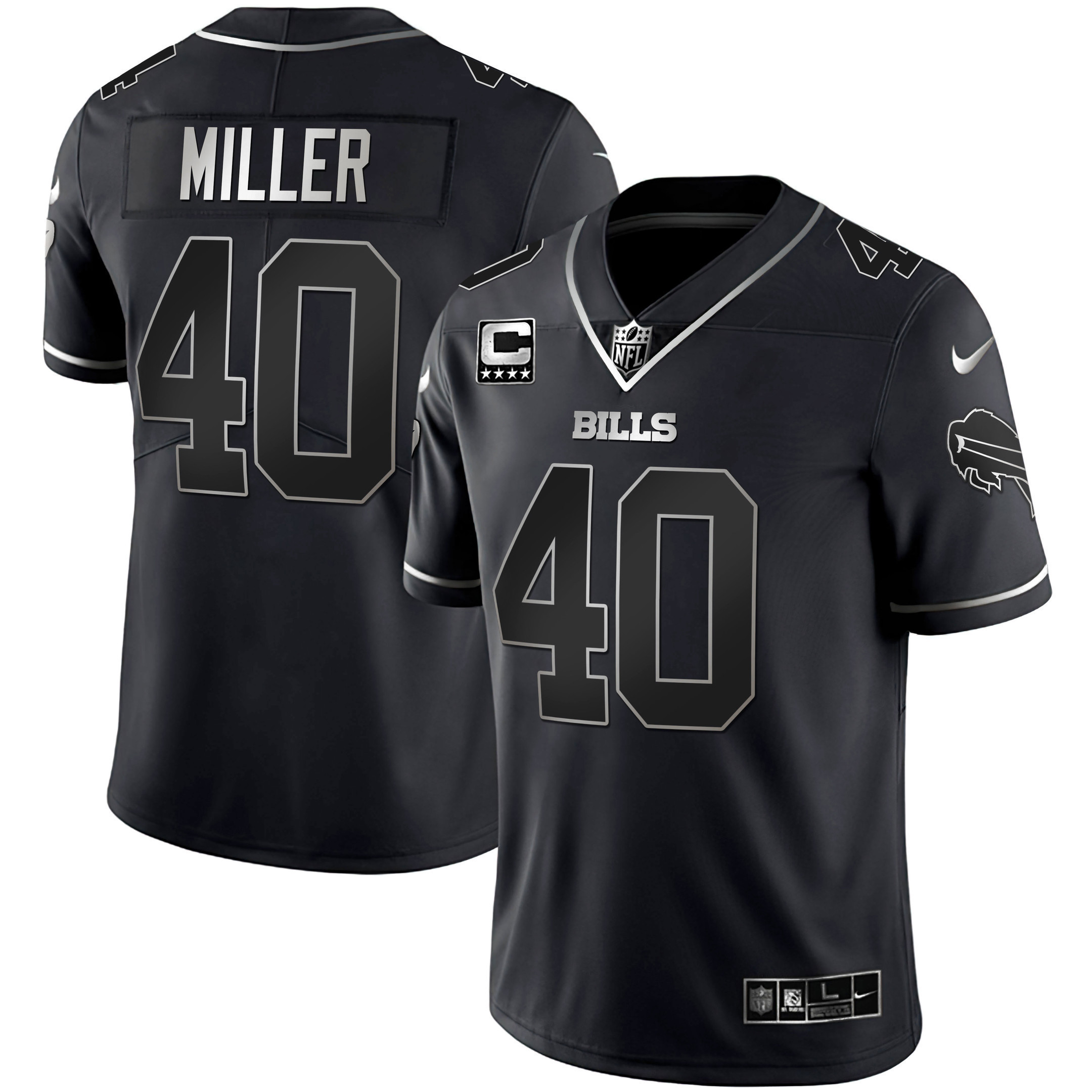 Von Miller Men's Buffalo Bills White Gold & Black Gold - All Stitched Black Silver Jersey - All Stitched