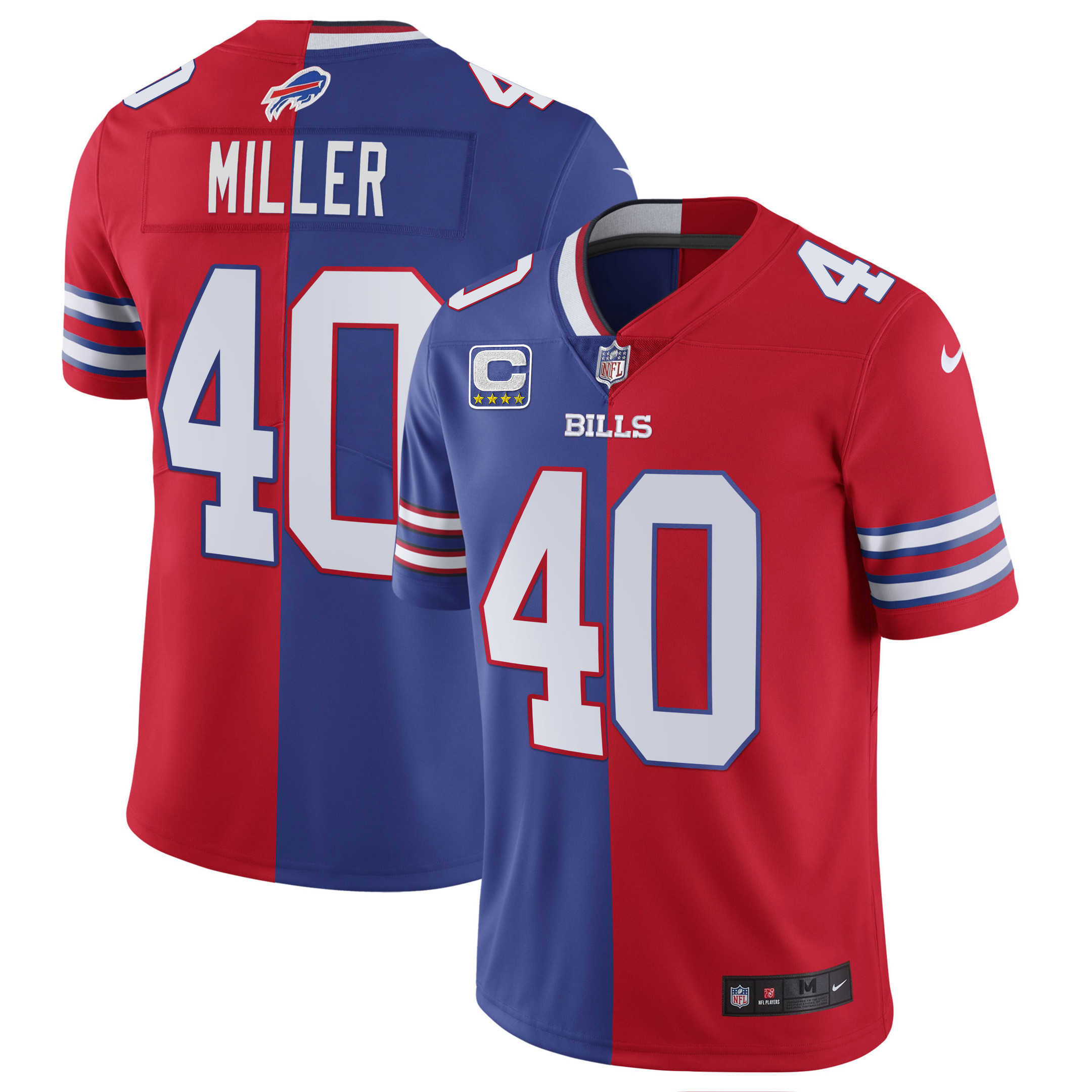Von Miller Men's Buffalo Bills White Gold & Black Gold - All Stitched Split Royal Red Jersey - All Stitched