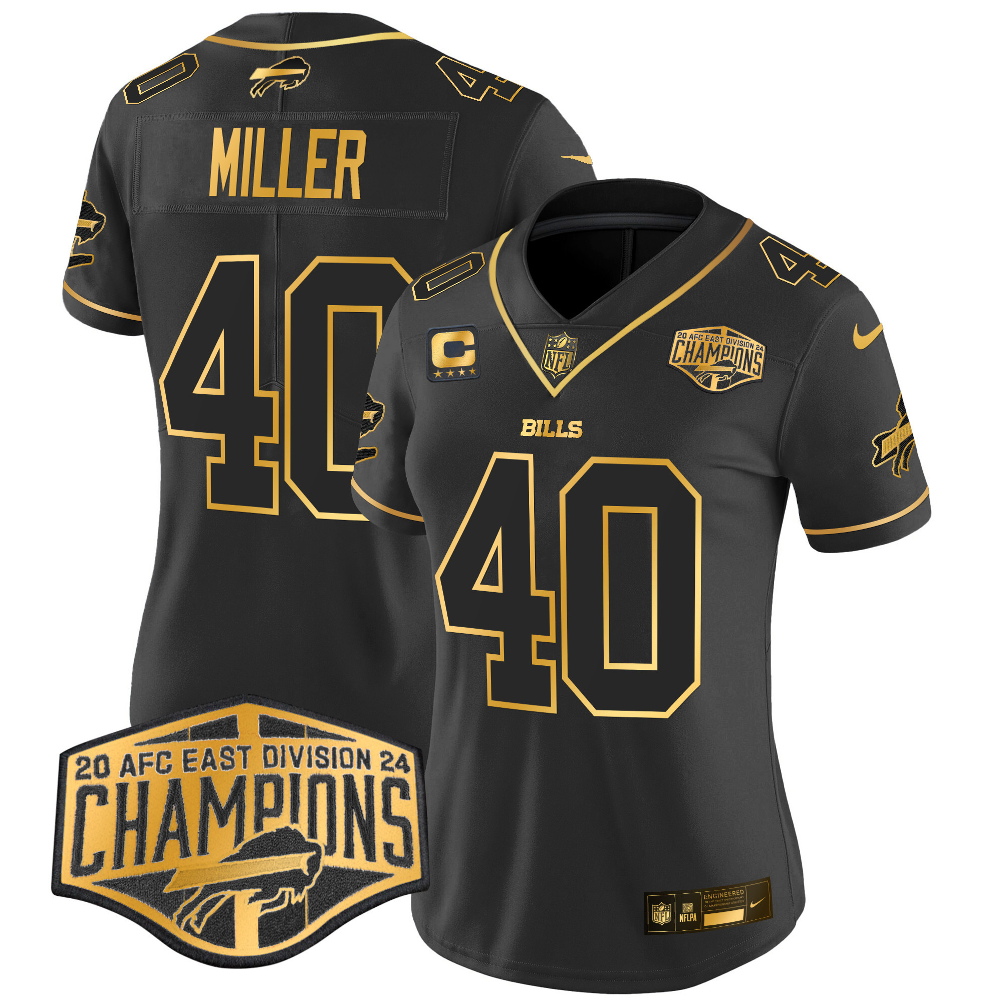 Von Miller Women's Buffalo Bills 2024 AFC East Division Champions Gold Vapor Limited Black Gold Jersey - All Stitched