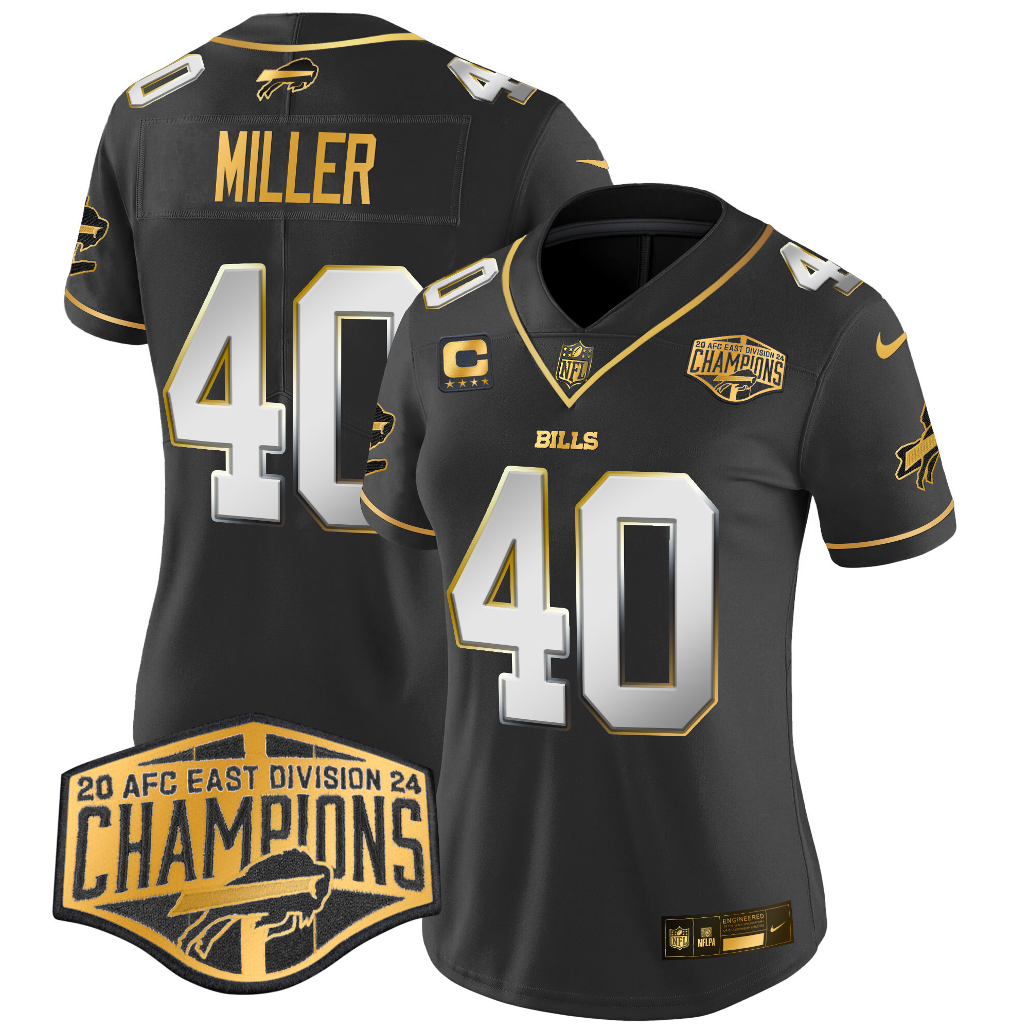 Von Miller Women's Buffalo Bills 2024 AFC East Division Champions Gold Vapor Limited Black Limited Jersey - All Stitched