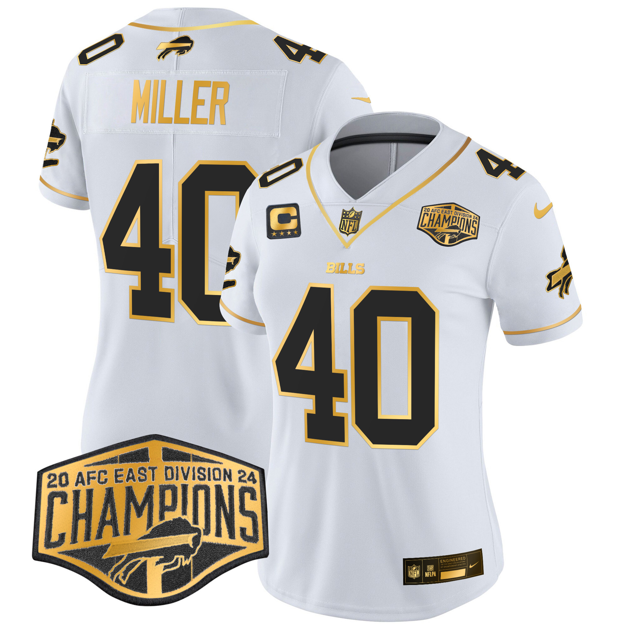 Von Miller Women's Buffalo Bills 2024 AFC East Division Champions Gold Vapor Limited White Gold Jersey - All Stitched