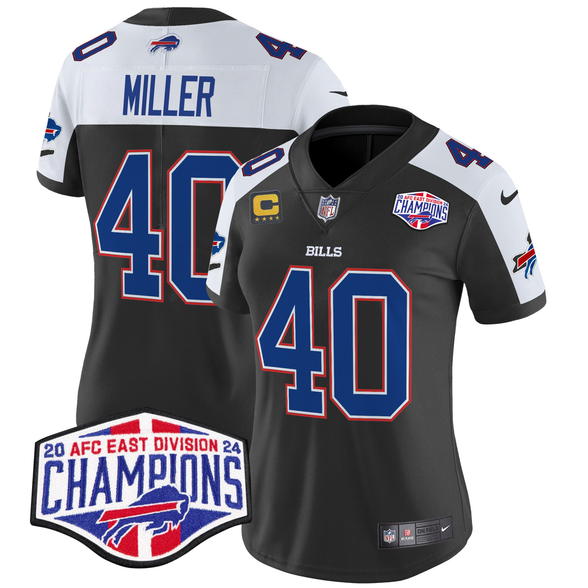 Von Miller Women's Buffalo Bills 2024 AFC East Division Champions Vapor Limited Black Alternate Jersey - All Stitched