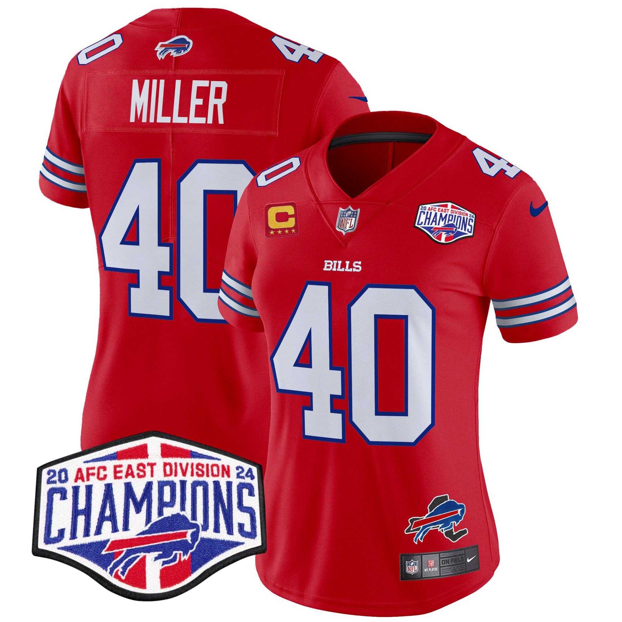 Von Miller Women's Buffalo Bills 2024 AFC East Division Champions Vapor Limited Red Jersey - All Stitched