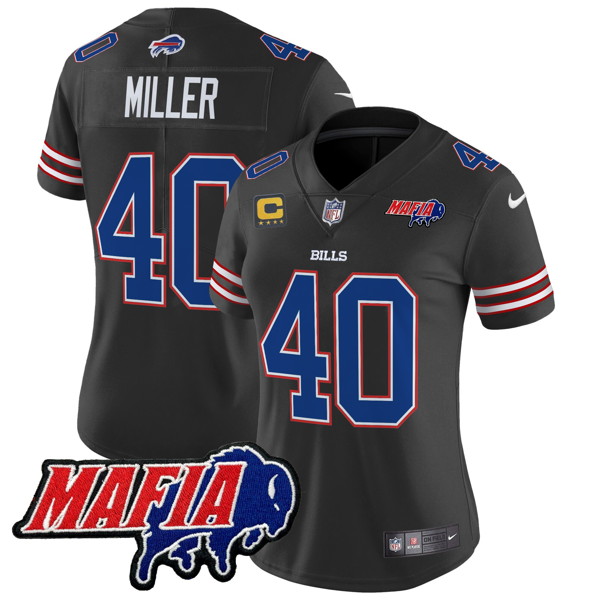 Von Miller Women's Buffalo Bills 2024 Buffalo Bills Mafia Patch Vapor Limited Black Jersey - All Stitched