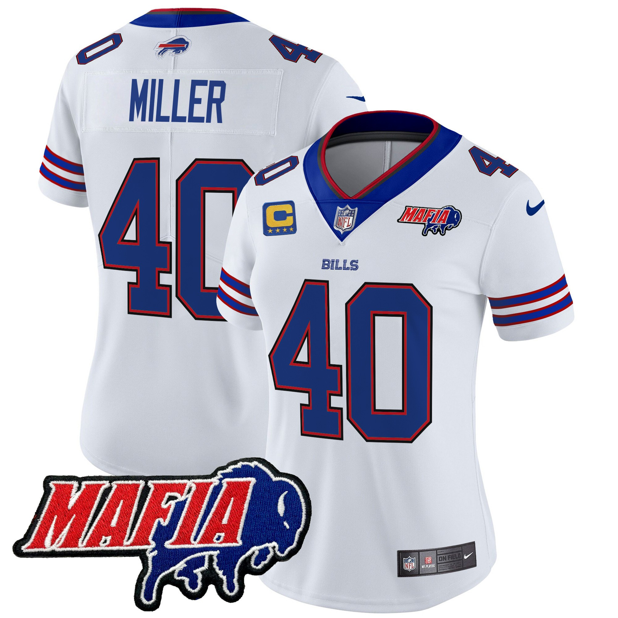 Von Miller Women's Buffalo Bills 2024 Buffalo Bills Mafia Patch Vapor Limited White Jersey - All Stitched