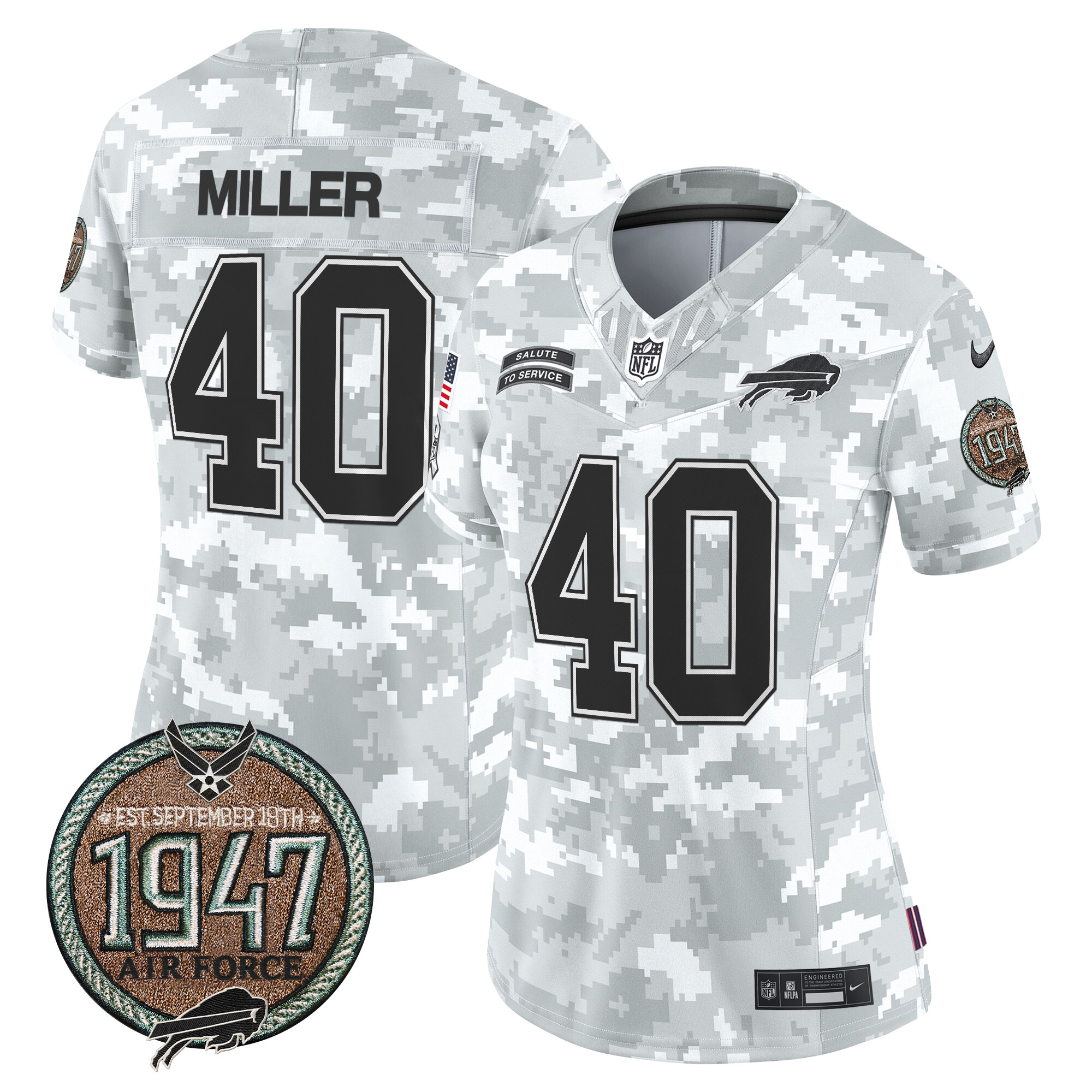 Von Miller Women's Buffalo Bills 2024 Salute to Service Establishment Year Patch Vapor Limited Air Force Jersey - All Stitched