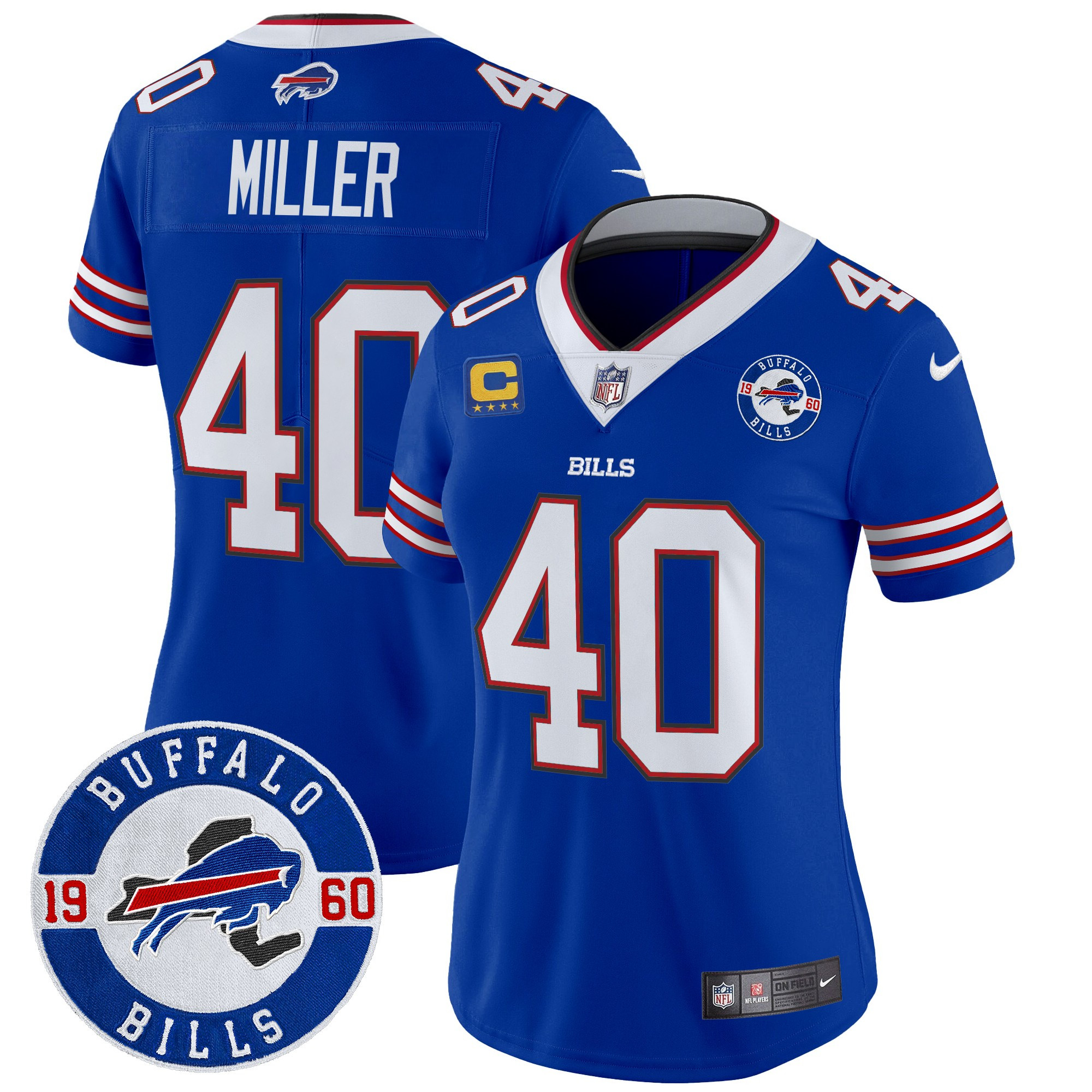 Von Miller Women's Buffalo Bills 2024 Vapor Limited Royal Jersey - Est. 1960 Patch - All Stitched
