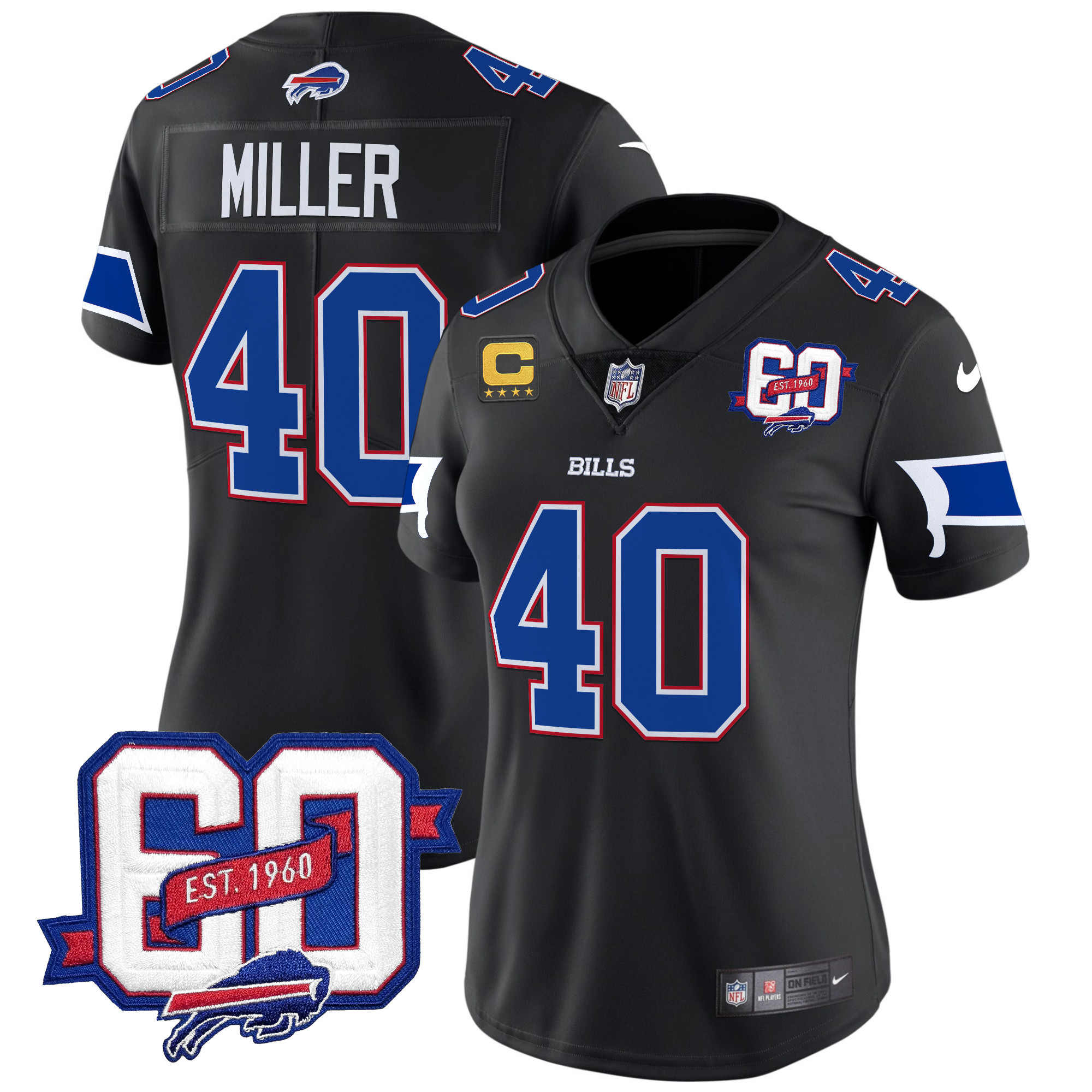 Von Miller Women's Buffalo Bills 60th Anniversary Patch Vapor Limited Black Jersey - All Stitched