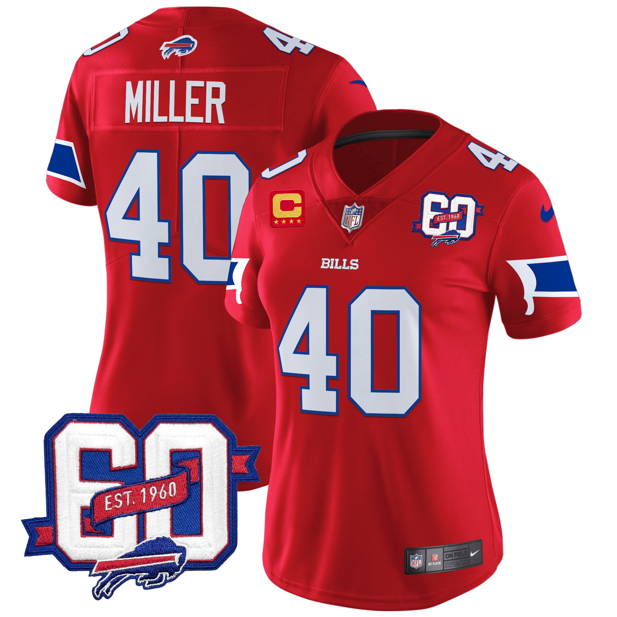 Von Miller Women's Buffalo Bills 60th Anniversary Patch Vapor Limited Red Jersey - All Stitched