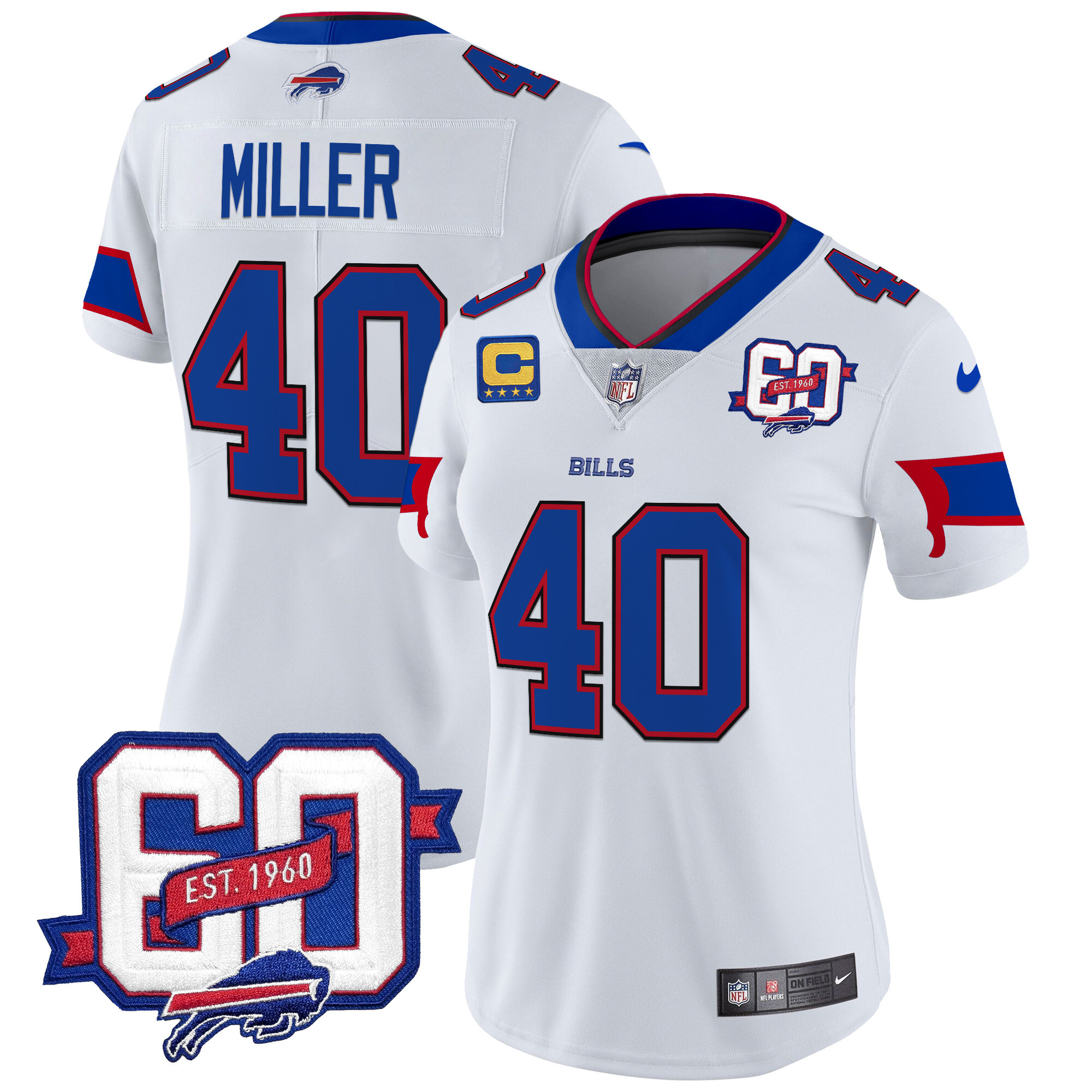 Von Miller Women's Buffalo Bills 60th Anniversary Patch Vapor Limited White Jersey - All Stitched