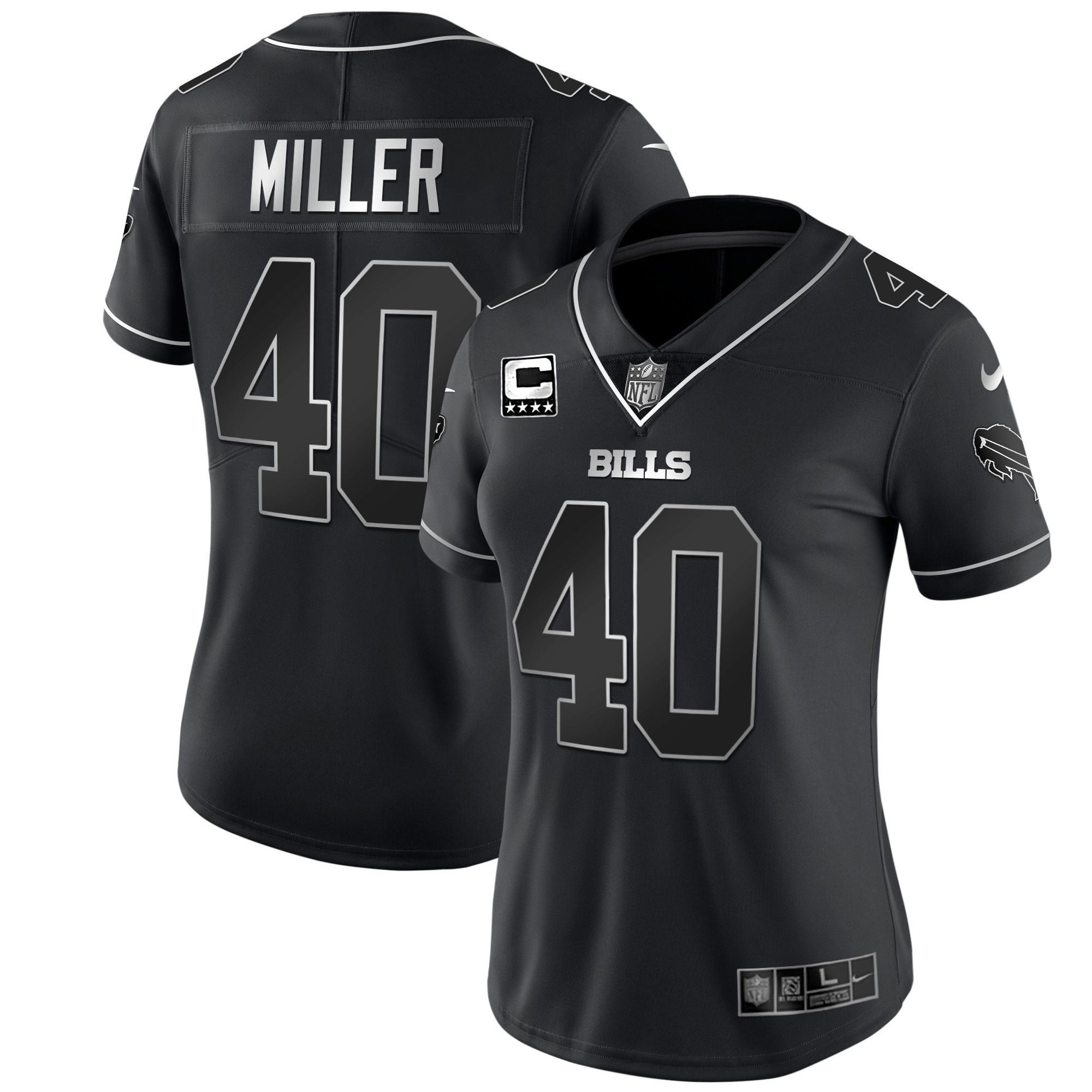 Von Miller Women's Buffalo Bills White Gold & Black Gold - All Stitched Black Silver Jersey - All Stitched