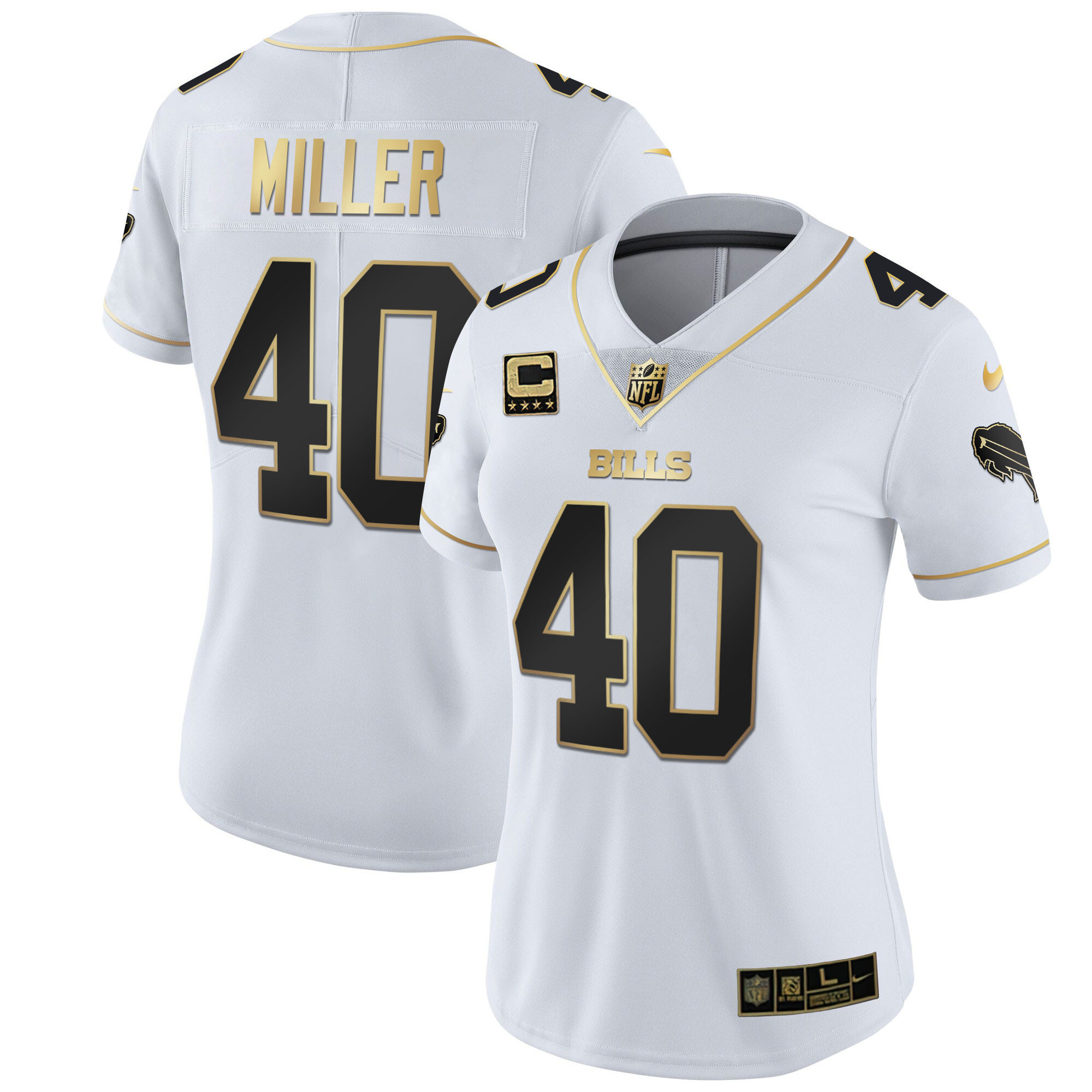 Von Miller Women's Buffalo Bills White Gold & Black Gold - All Stitched White Gold Jersey - All Stitched