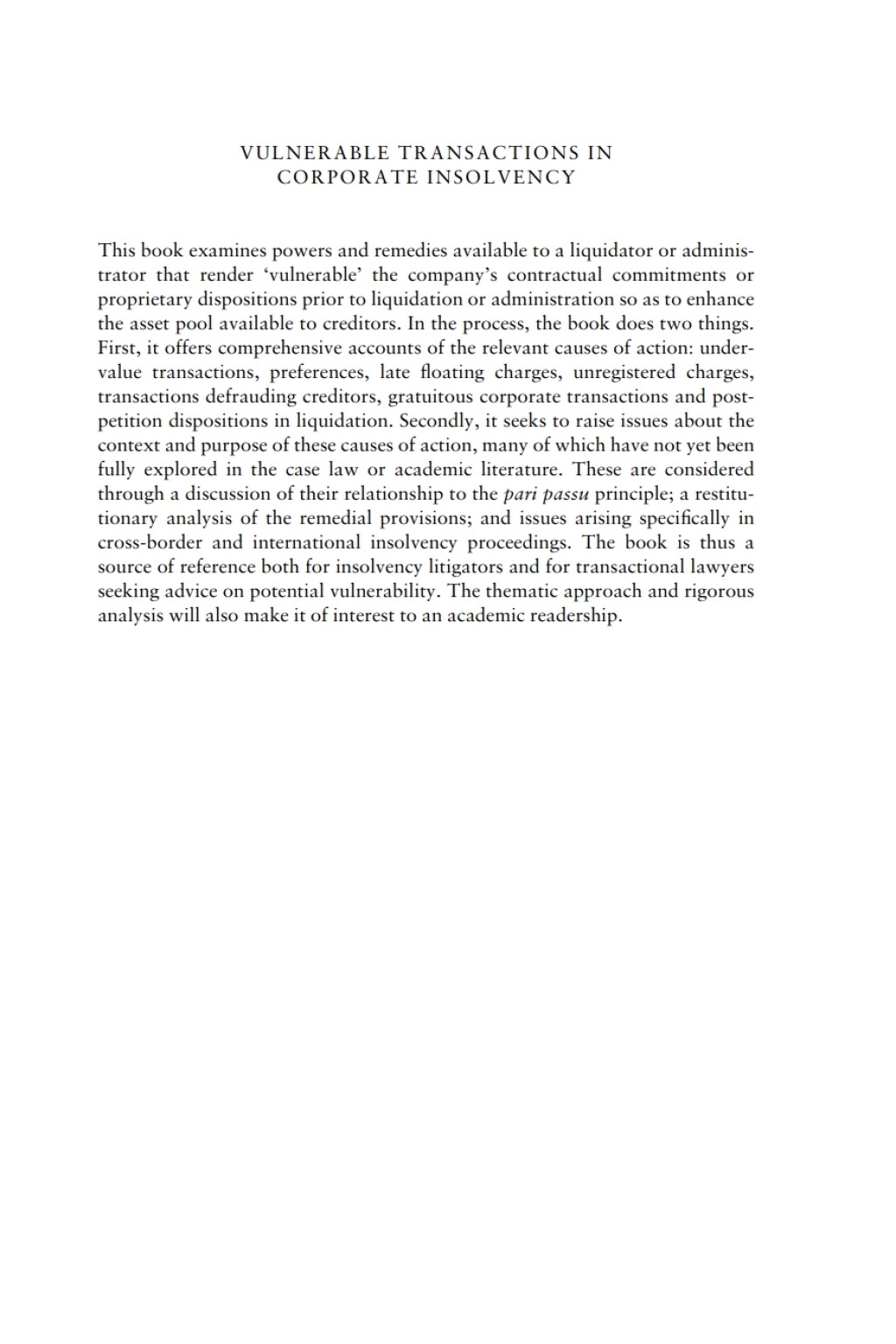 Vulnerable Transactions in Corporate Insolvency 1st Edition â€“ PDF/EPUB Version Downloadable