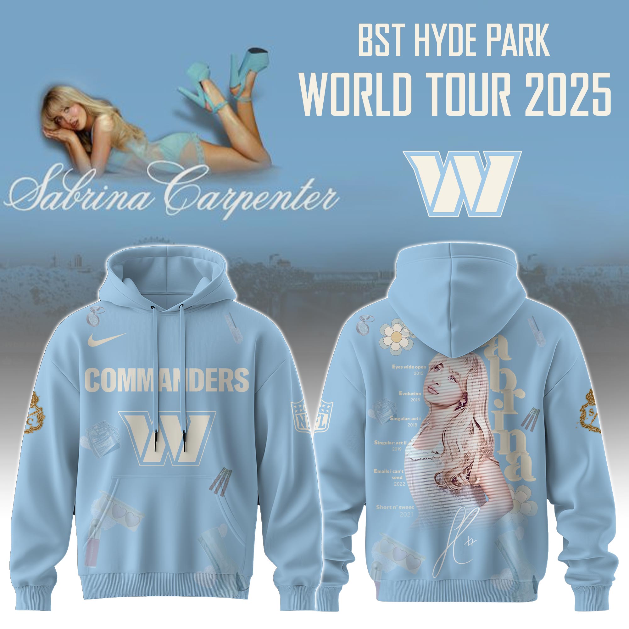 W Commanders x Sabrina Carpenter â€œShort nâ€™ Sweet Tourâ€ Hoodie Editions Limited +Selling Out Fast
