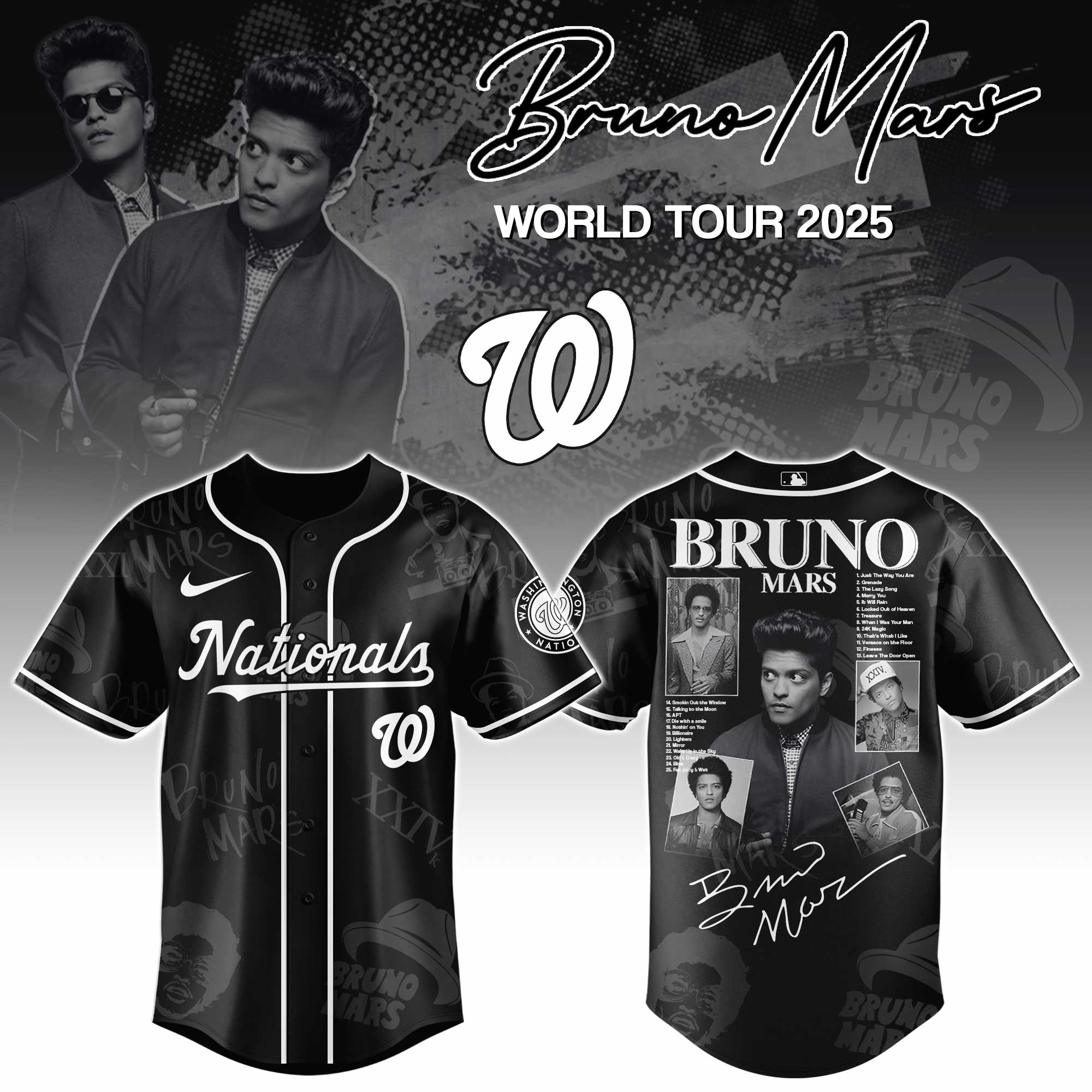 W Nationals x Bruno Mars at Park MGM 2025 Baseball Jersey Editions Limited +Selling Out Fast