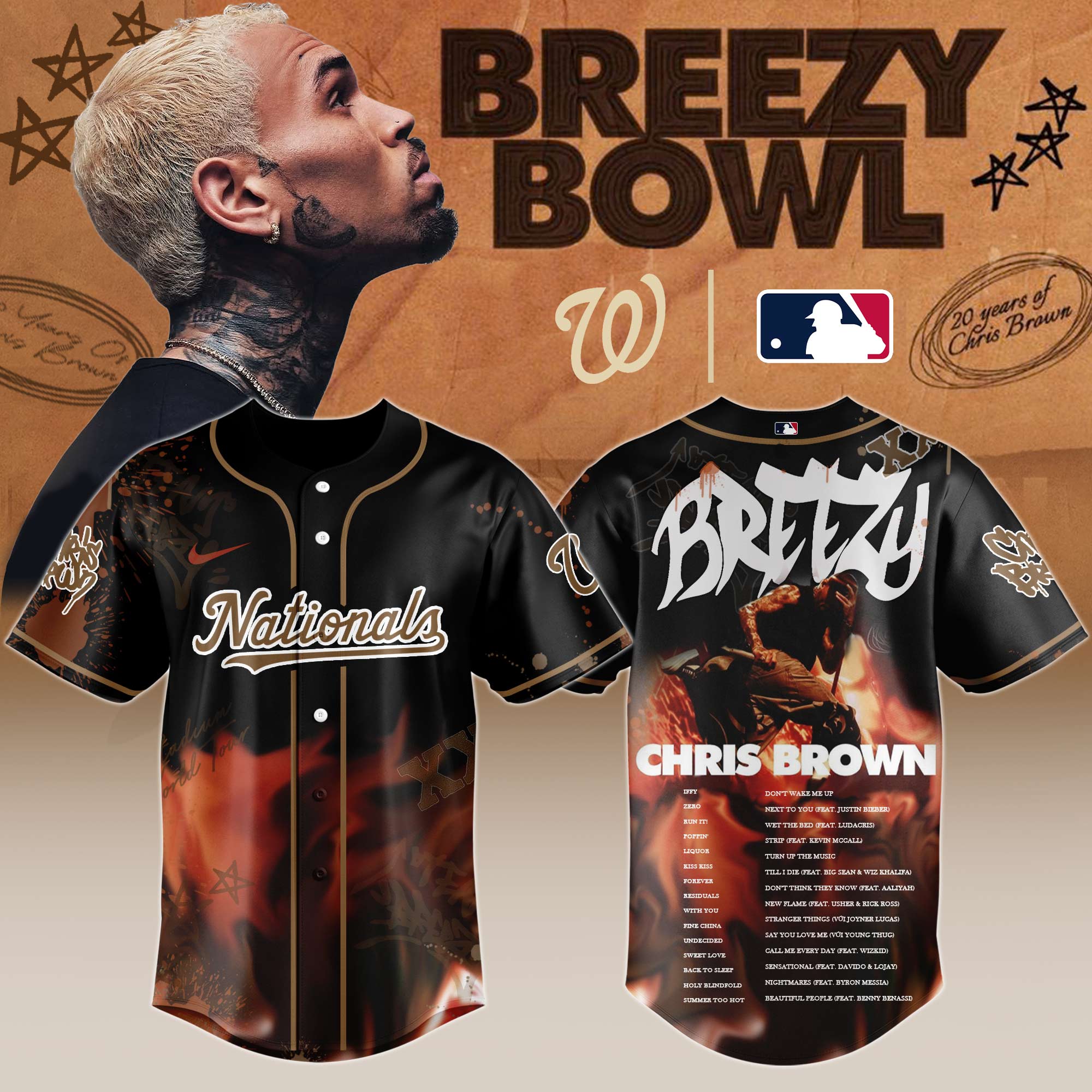 W Nationals x Chris Brown â€œBreezyâ€¯Bowlâ€¯XX Stadium World Tourâ€ 2025 Baseball Jersey Editions Limited + Selling Out Fast