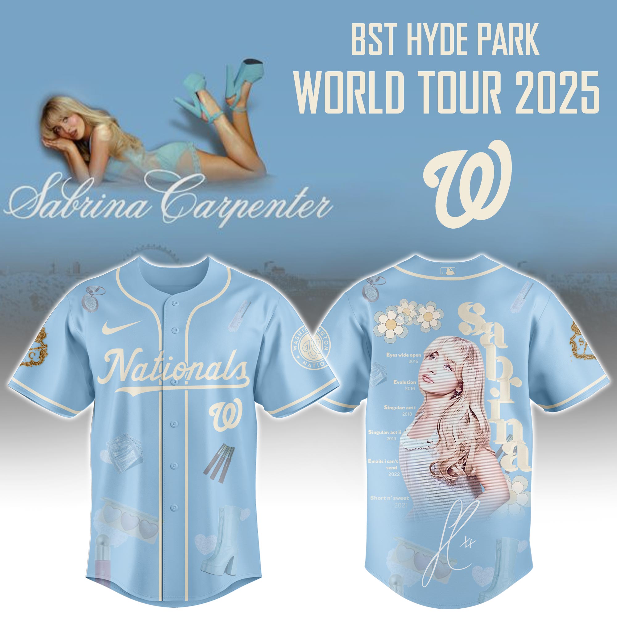 W Nationals x Sabrina Carpenter â€œShort nâ€™ Sweet Tourâ€ Baseball Baseball Jersey Editions Limited +Selling Out Fast