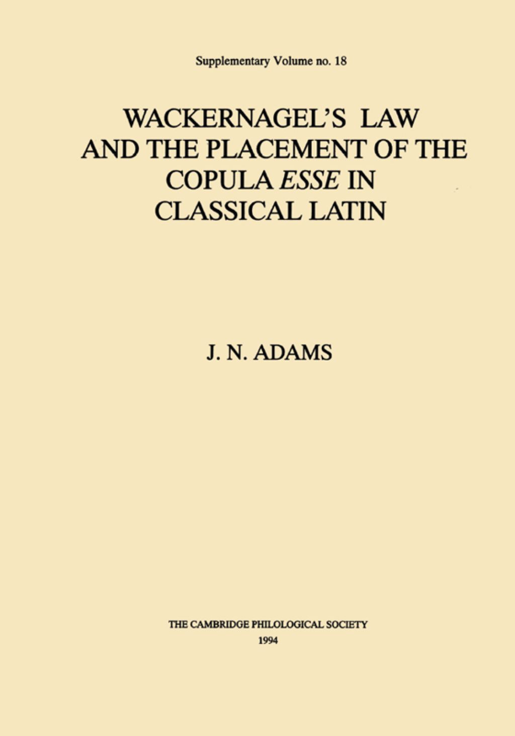 Wackernagel's Law and the Placement of the Copula Esse in Classical Latin  â€“ PDF/EPUB Version Downloadable