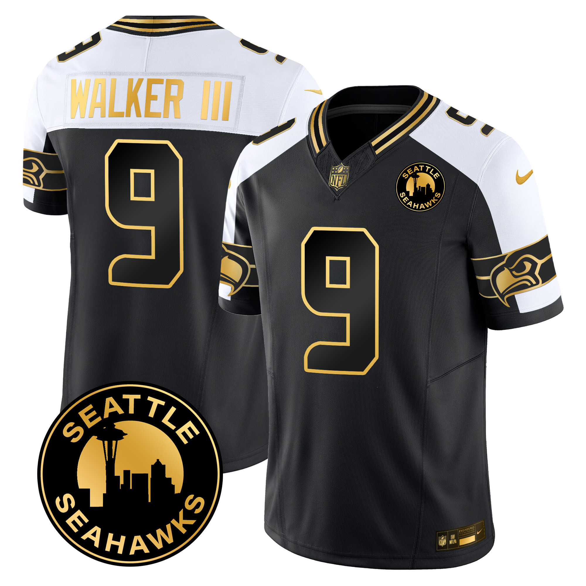 Walker III Men's Seattle Seahawks 2024 Seattle City Patch Gold Vapor Limited Alternate Jersey - All Stitched