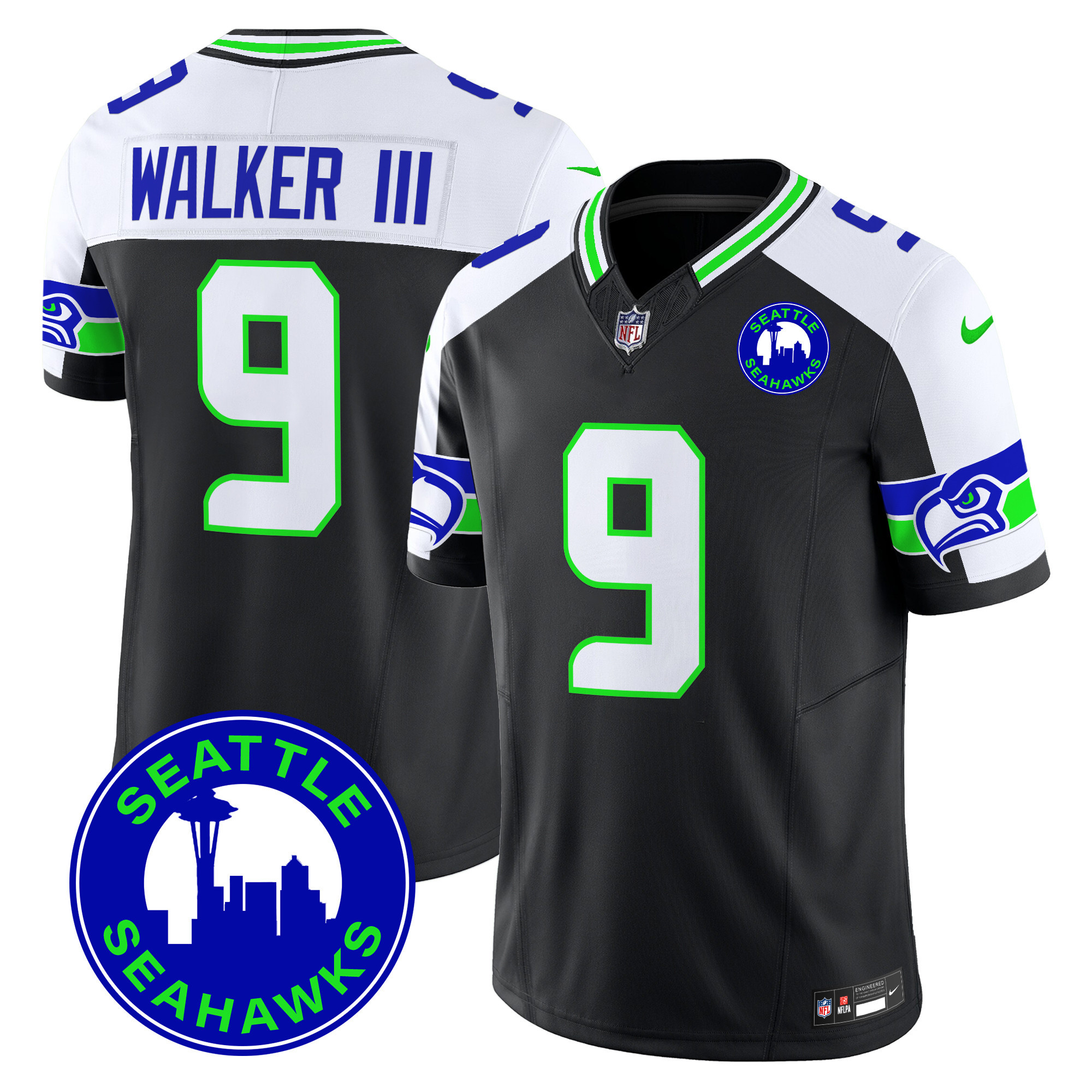 Walker III Men's Seattle Seahawks 2024 Seattle City Patch Vapor Limited Black Alternate Jersey - All Stitched