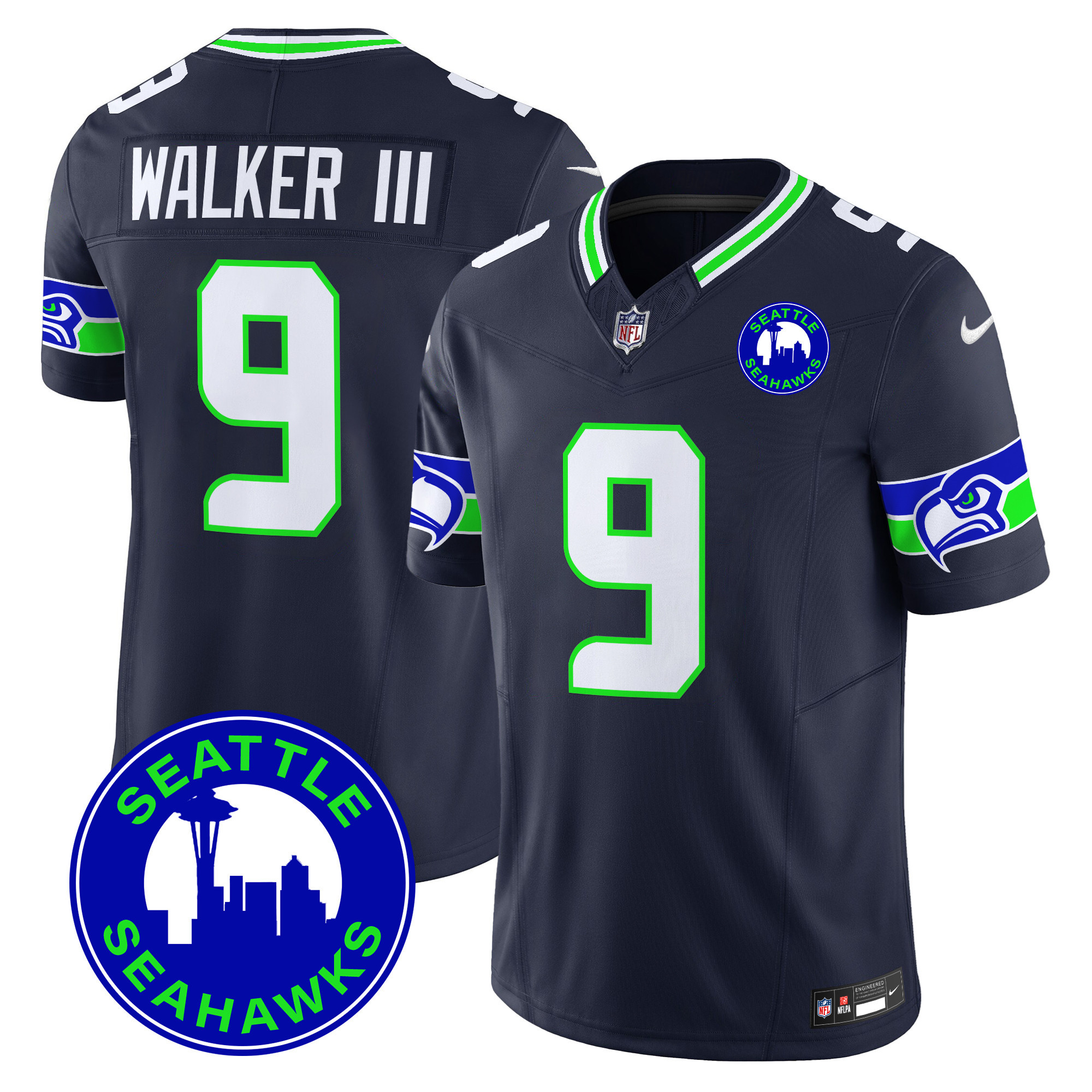 Walker III Men's Seattle Seahawks 2024 Seattle City Patch Vapor Limited Navy Jersey - All Stitched