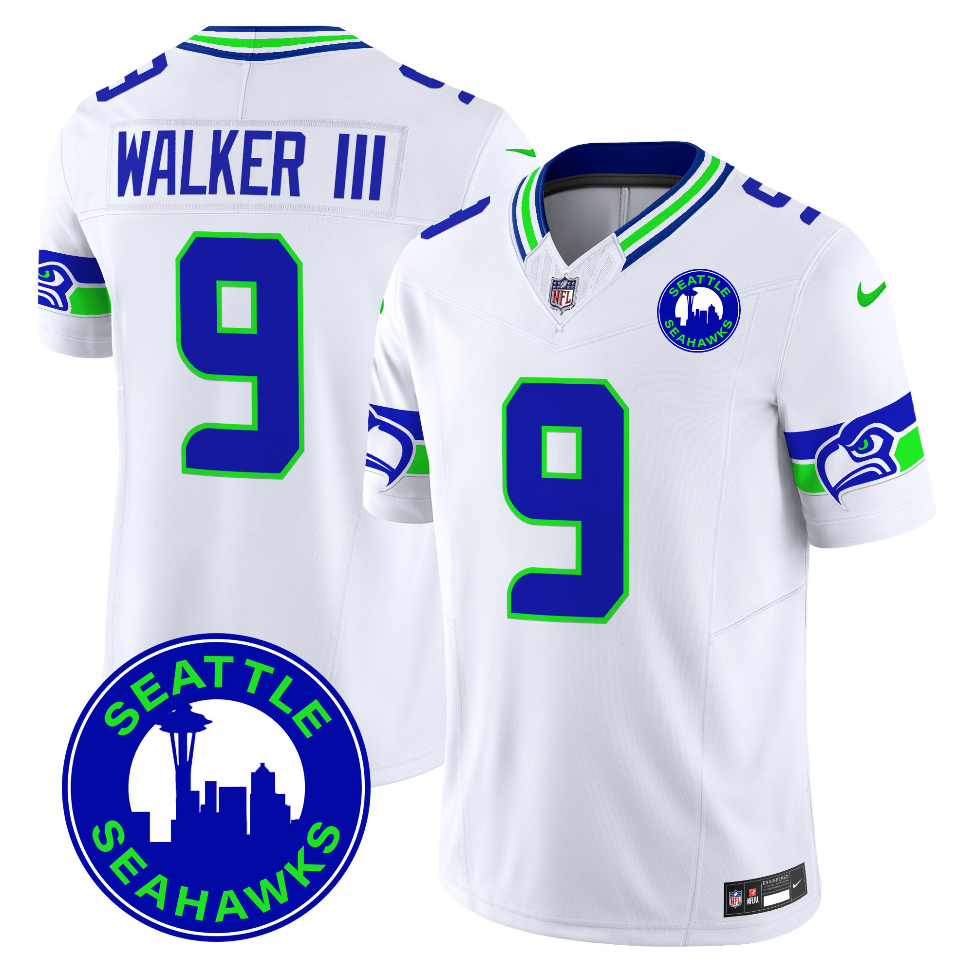 Walker III Men's Seattle Seahawks 2024 Seattle City Patch Vapor Limited White Jersey - All Stitched