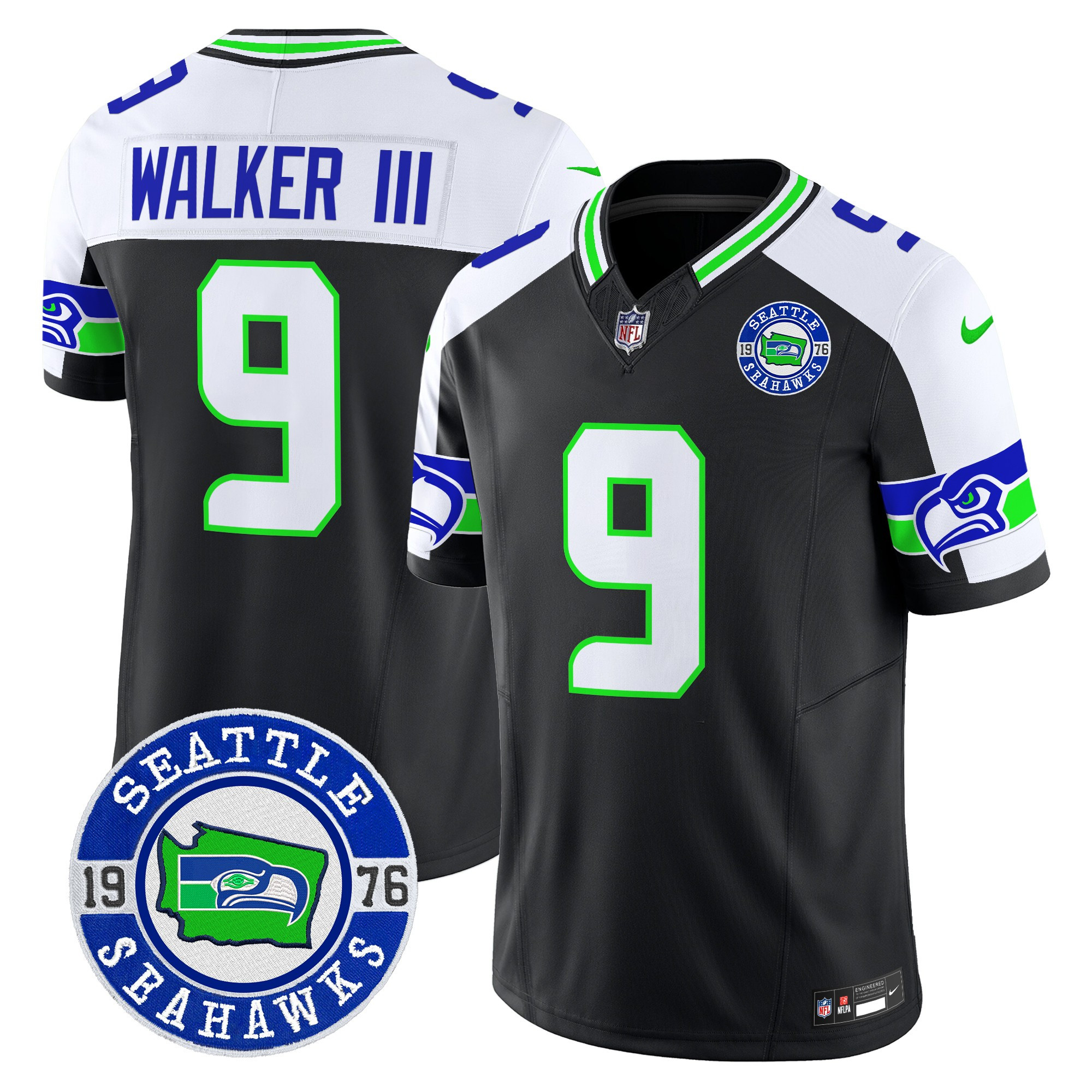 Walker III Men's Seattle Seahawks 2024 Seattle Est. 1976 Patch Vapor Limited Black Alternate Jersey - All Stitched