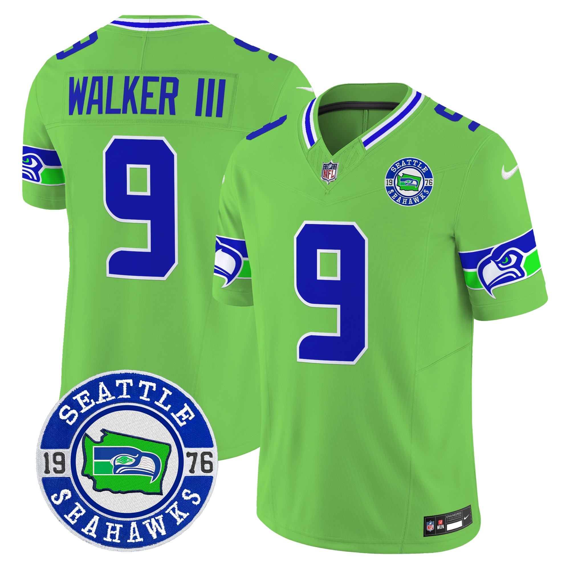 Walker III Men's Seattle Seahawks 2024 Seattle Est. 1976 Patch Vapor Limited Green Jersey - All Stitched