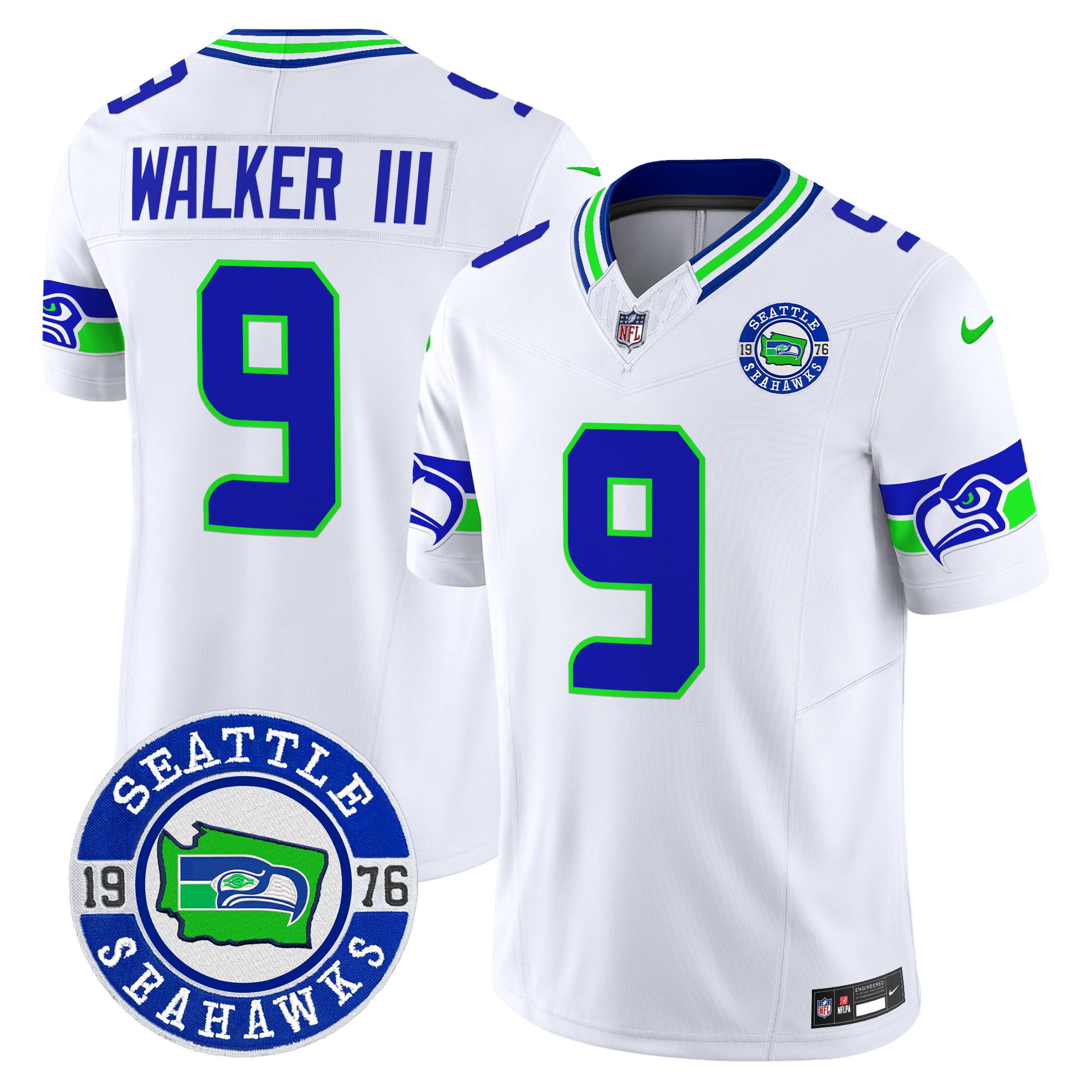 Walker III Men's Seattle Seahawks 2024 Seattle Est. 1976 Patch Vapor Limited White Jersey - All Stitched