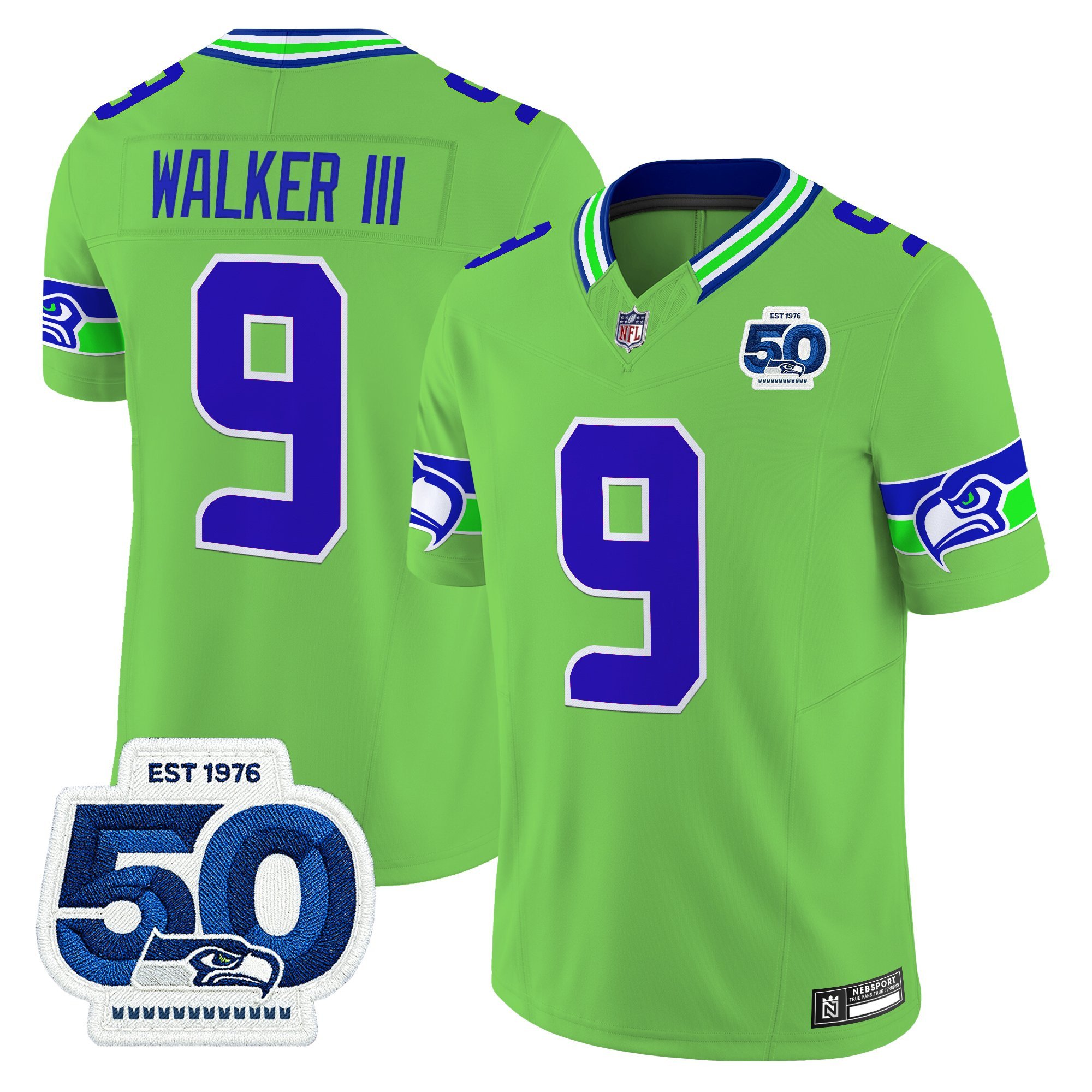 Walker III Men's Seattle Seahawks 50th Anniversary Patch Vapor Limited Green Jersey - All Stitched