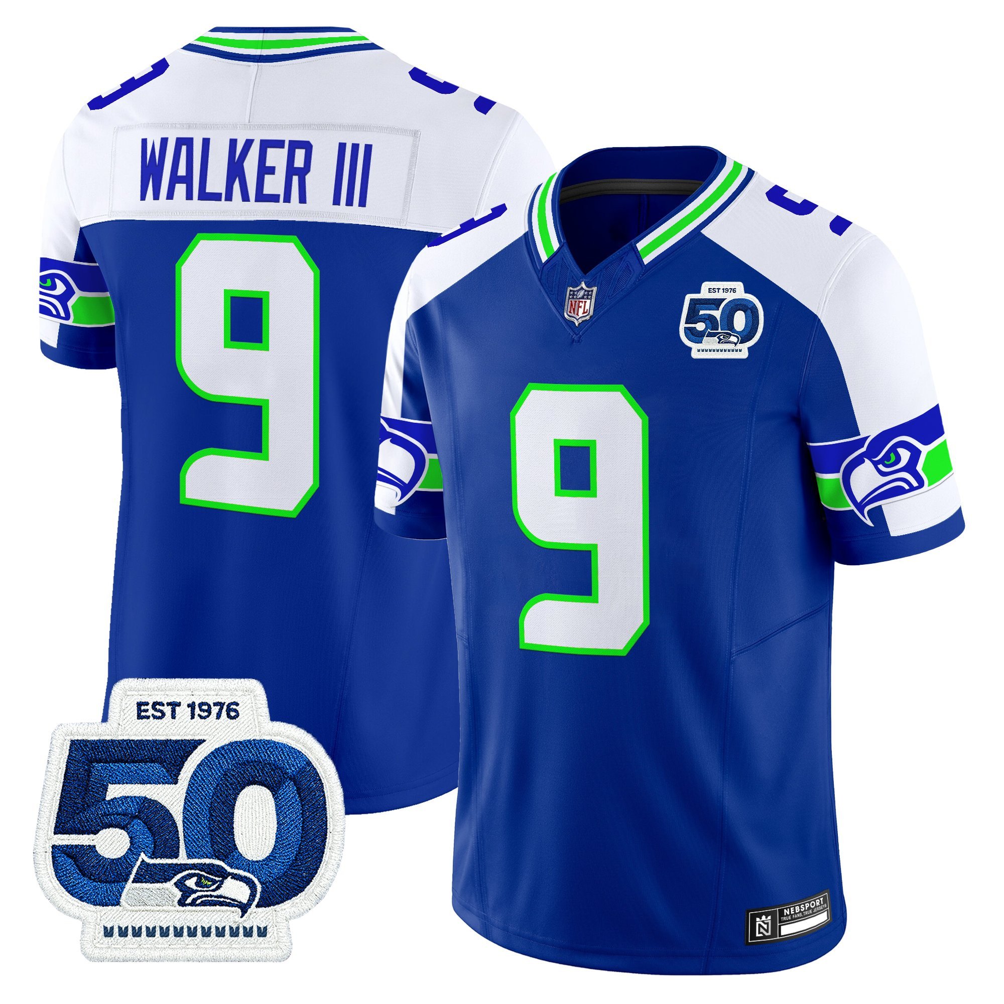 Walker III Men's Seattle Seahawks 50th Anniversary Patch Vapor Limited Royal Alternate Jersey - All Stitched