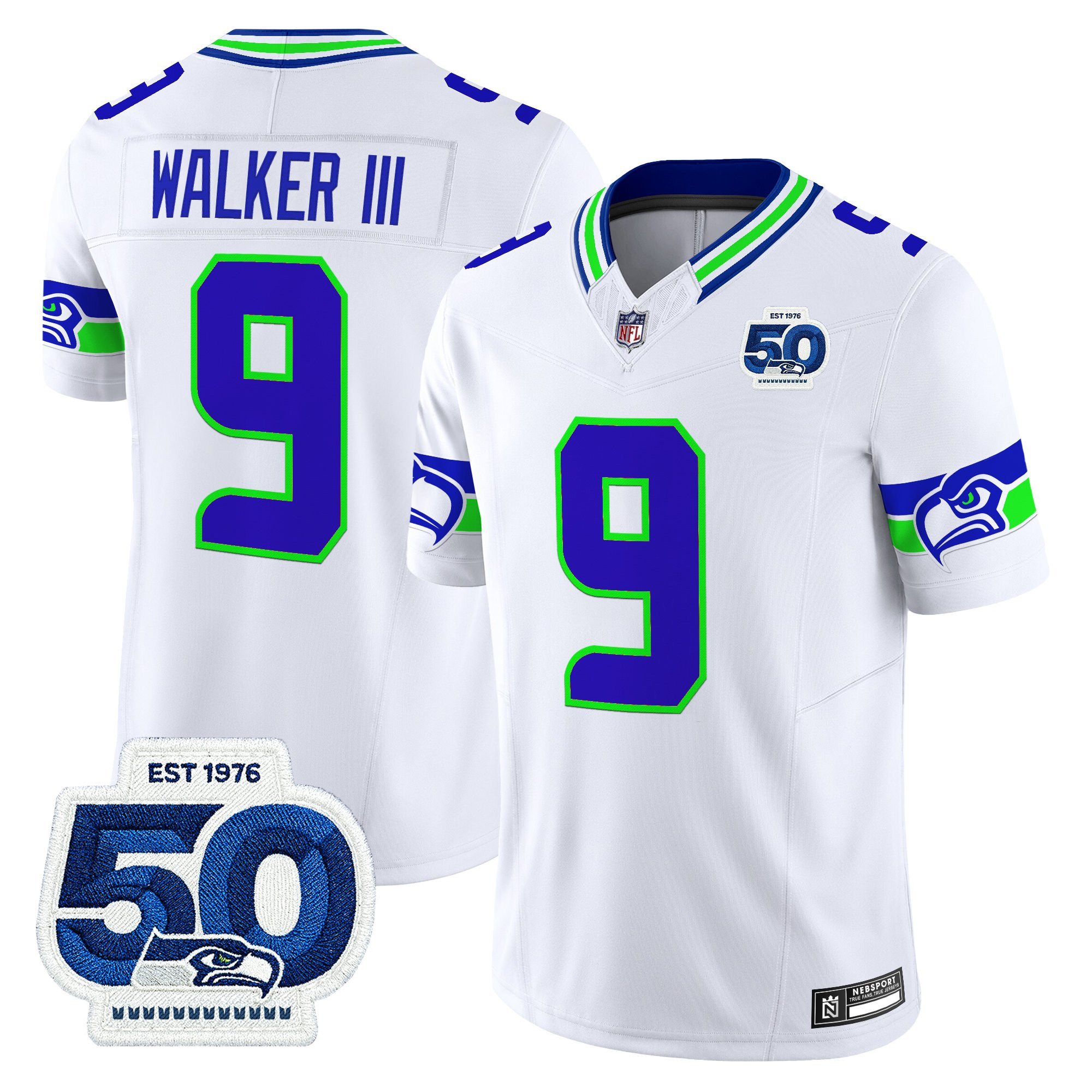 Walker III Men's Seattle Seahawks 50th Anniversary Patch Vapor Limited White Jersey - All Stitched