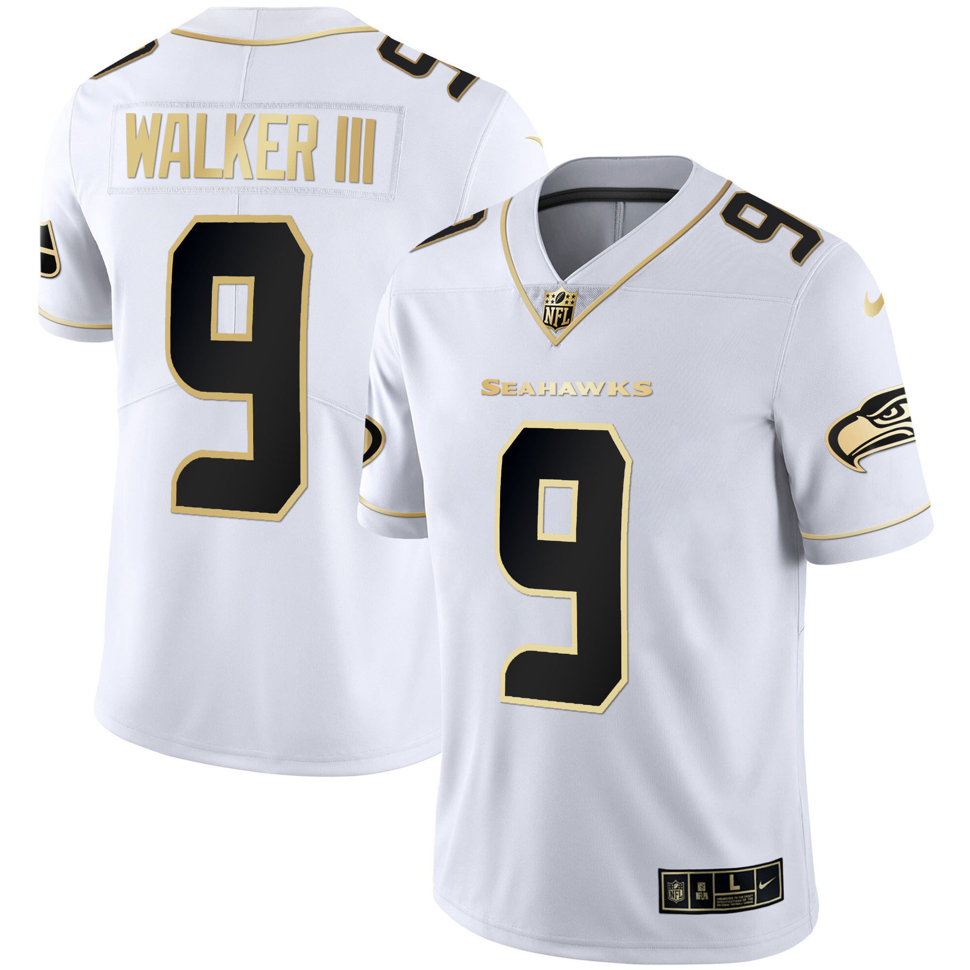 Walker III Men's Seattle Seahawks Gold Player White Gold Jersey - All Stitched