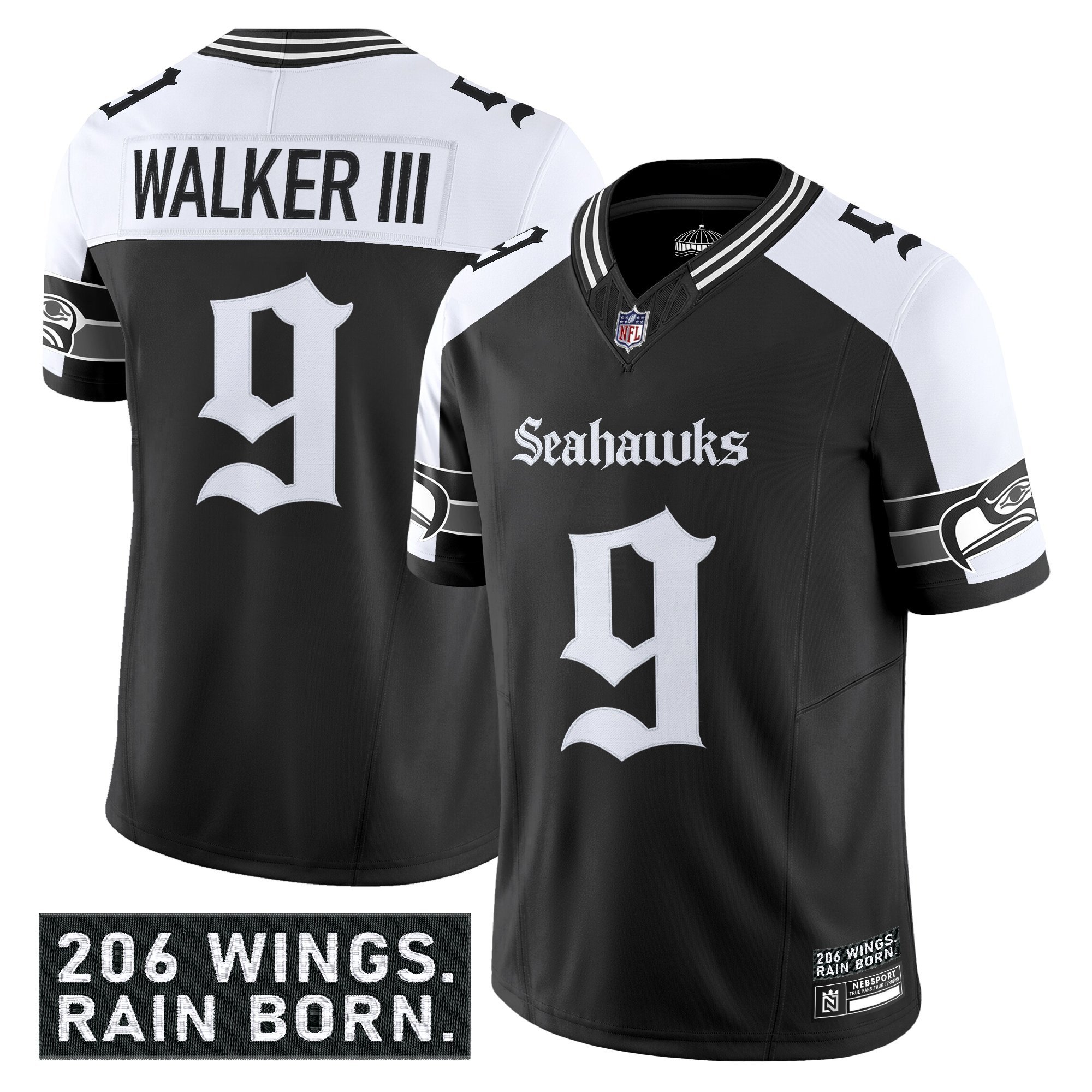 Walker III Men's Seattle Seahawks 'Gothic Rain City Shadows Edition' Vapor Limited Alternate Jersey - All Stitched
