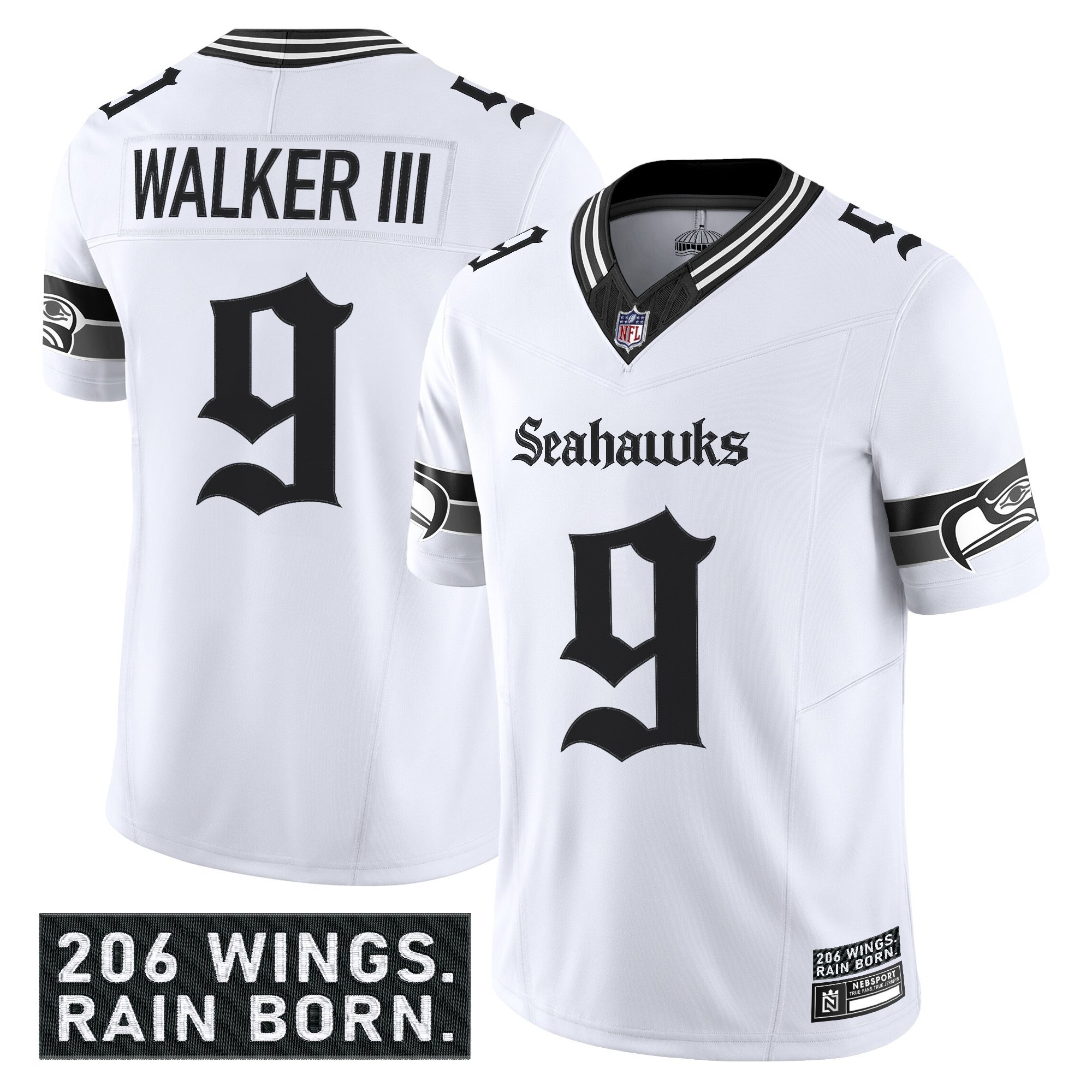 Walker III Men's Seattle Seahawks 'Gothic Rain City Shadows Edition' Vapor Limited White Jersey - All Stitched