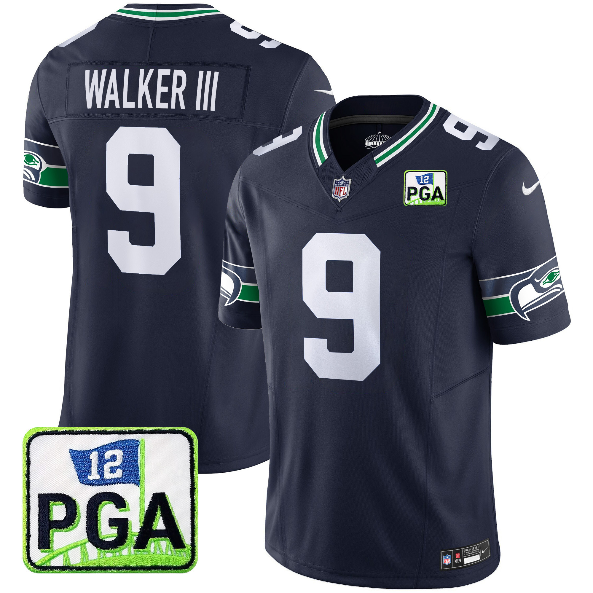 Walker III Men's Seattle Seahawks PGA Patch Vapor Limited Navy Jersey - All Stitched