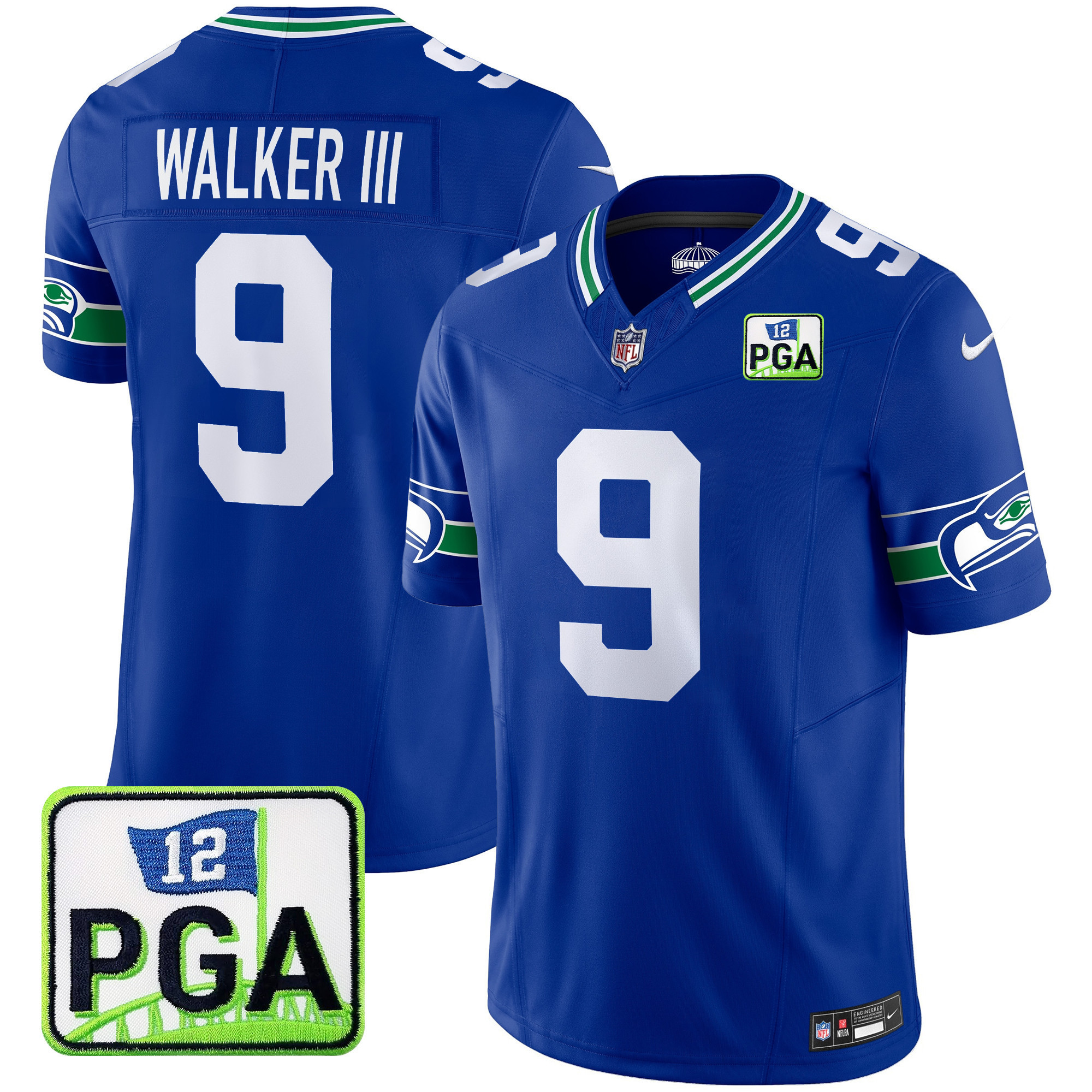 Walker III Men's Seattle Seahawks PGA Patch Vapor Limited Royal Jersey - All Stitched