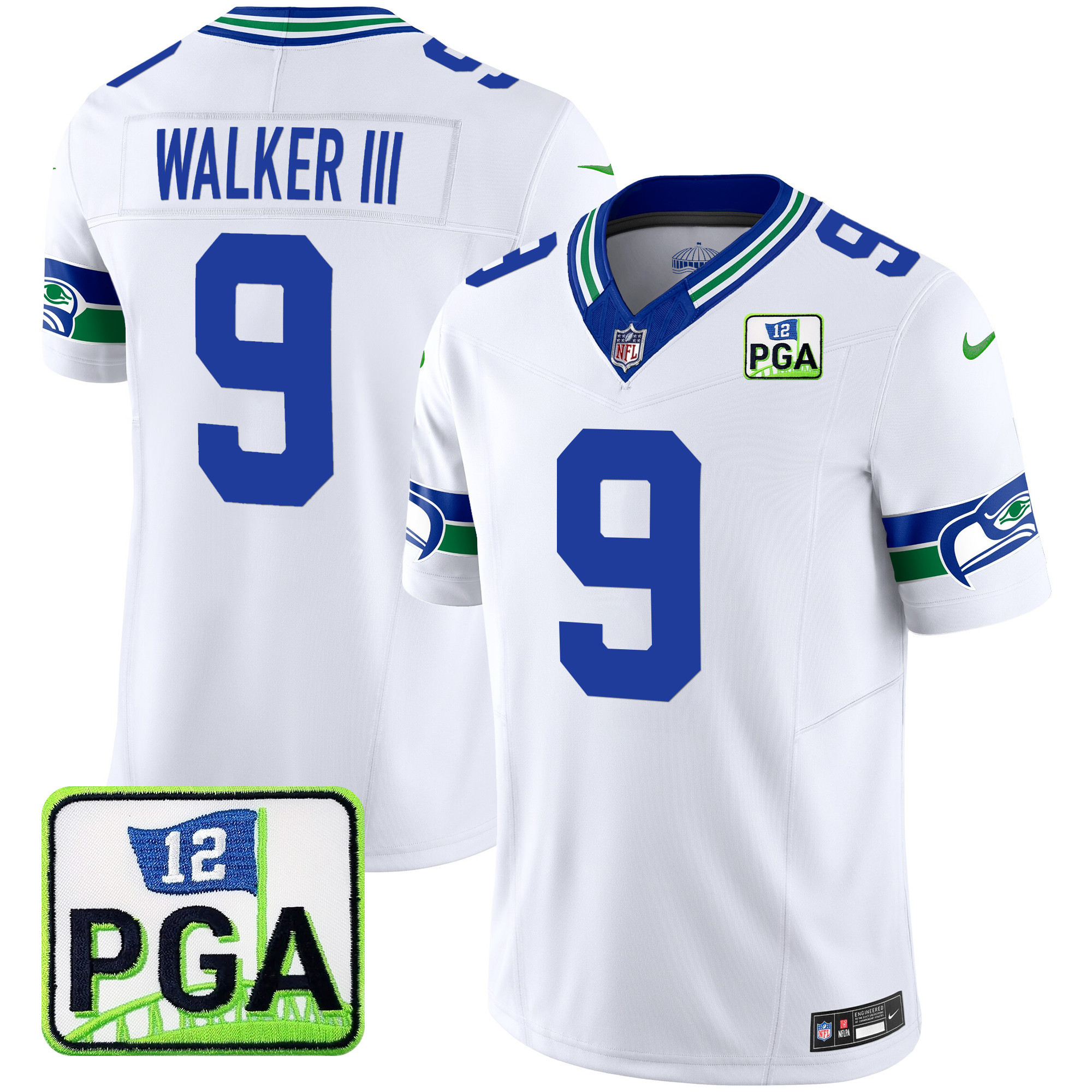 Walker III Men's Seattle Seahawks PGA Patch Vapor Limited White Jersey - All Stitched