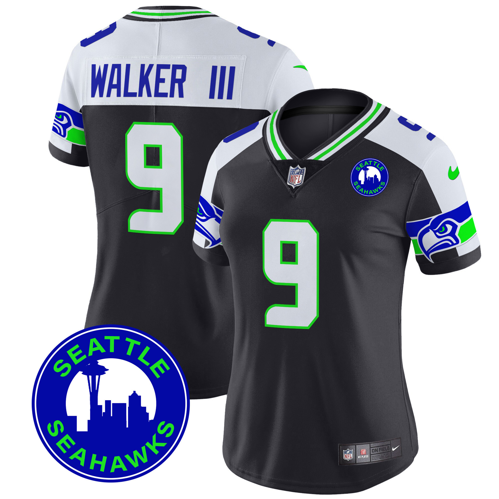 Walker III Women's Seattle Seahawks 2024 Seattle City Patch Vapor Limited Black Alternate Jersey - All Stitched
