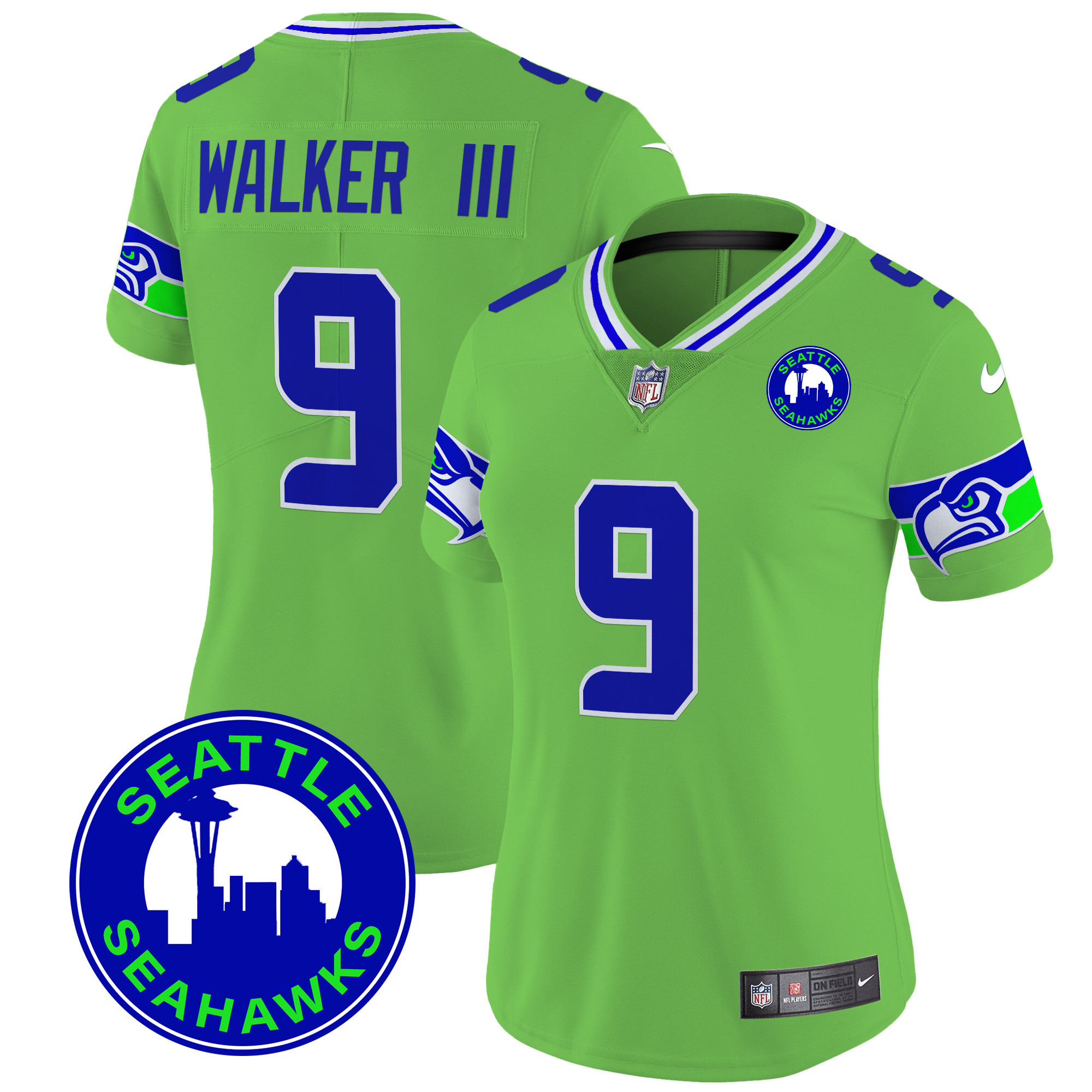 Walker III Women's Seattle Seahawks 2024 Seattle City Patch Vapor Limited Green Jersey - All Stitched