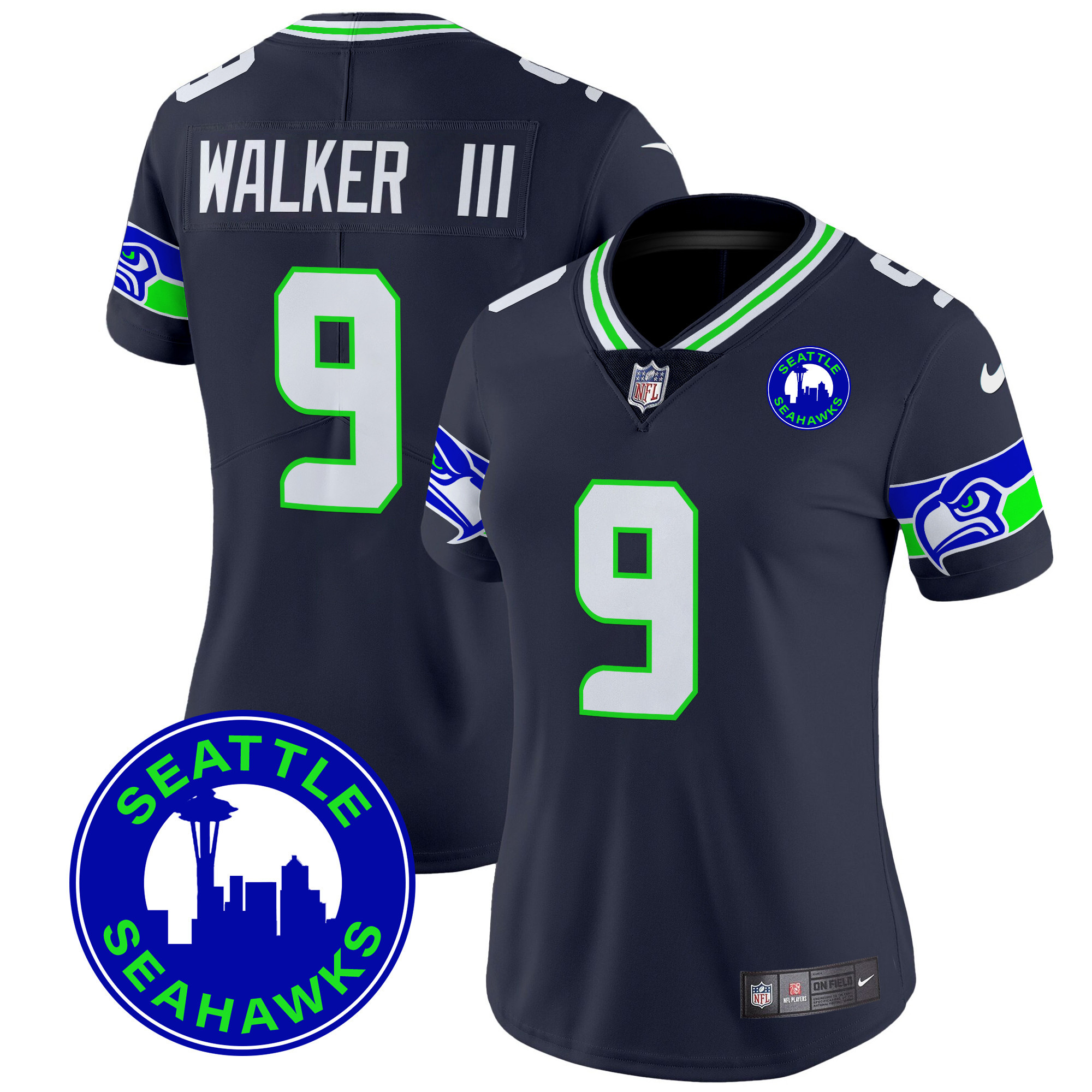 Walker III Women's Seattle Seahawks 2024 Seattle City Patch Vapor Limited Navy Jersey - All Stitched