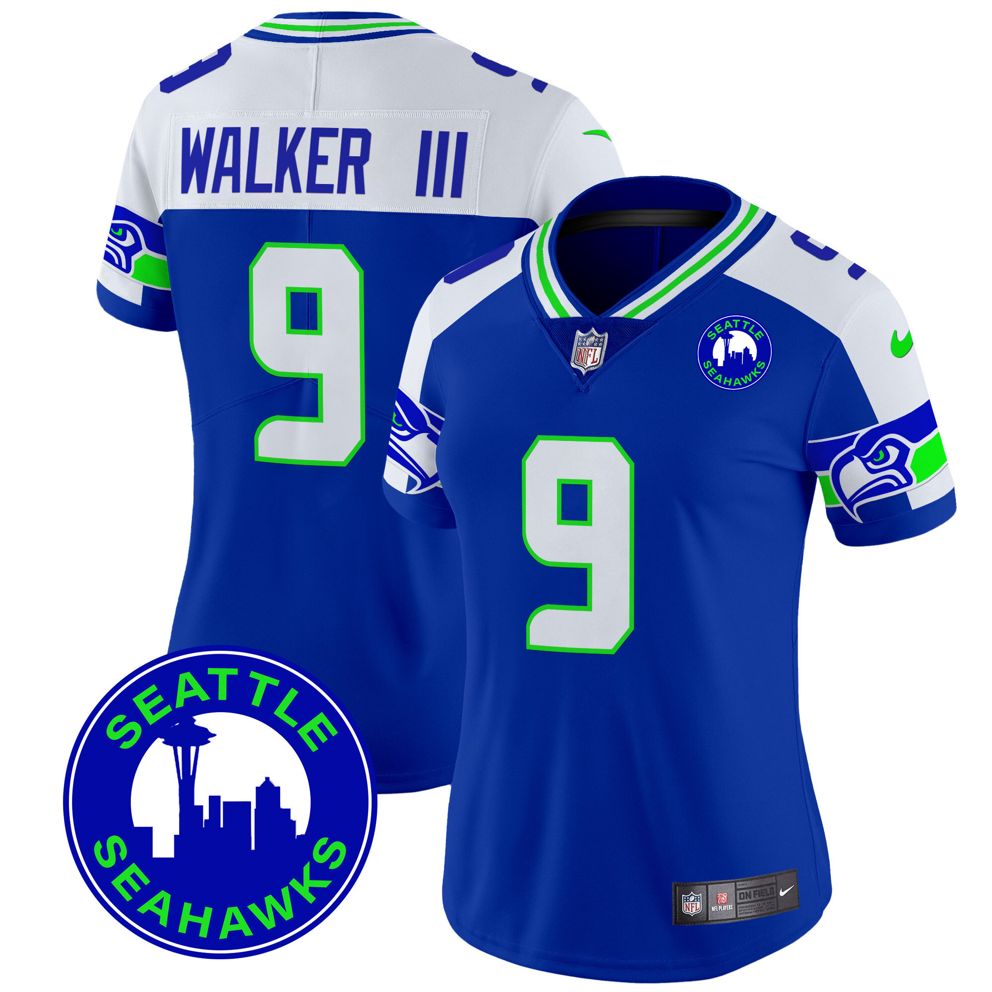 Walker III Women's Seattle Seahawks 2024 Seattle City Patch Vapor Limited Royal Alternate Jersey - All Stitched