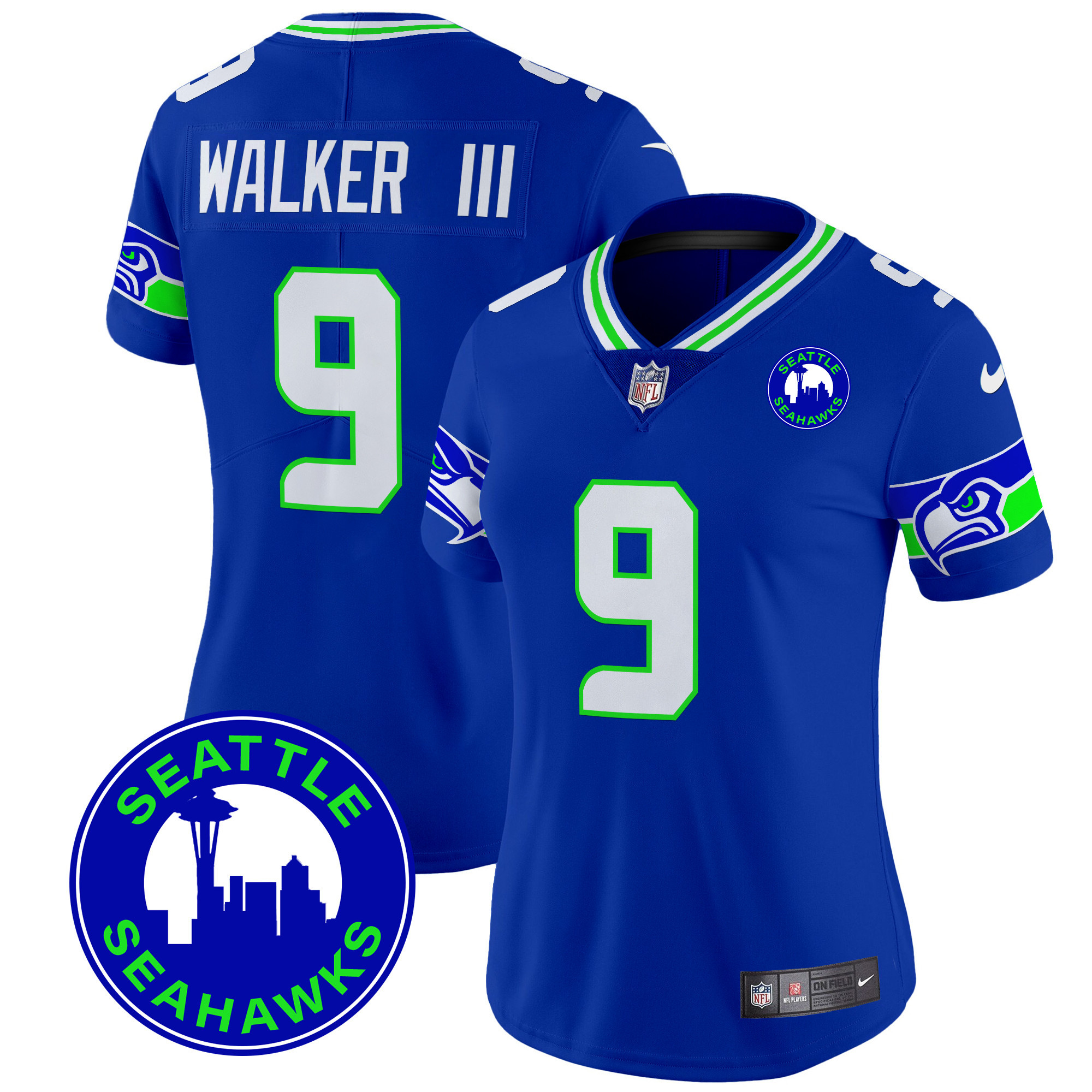 Walker III Women's Seattle Seahawks 2024 Seattle City Patch Vapor Limited Royal Jersey - All Stitched